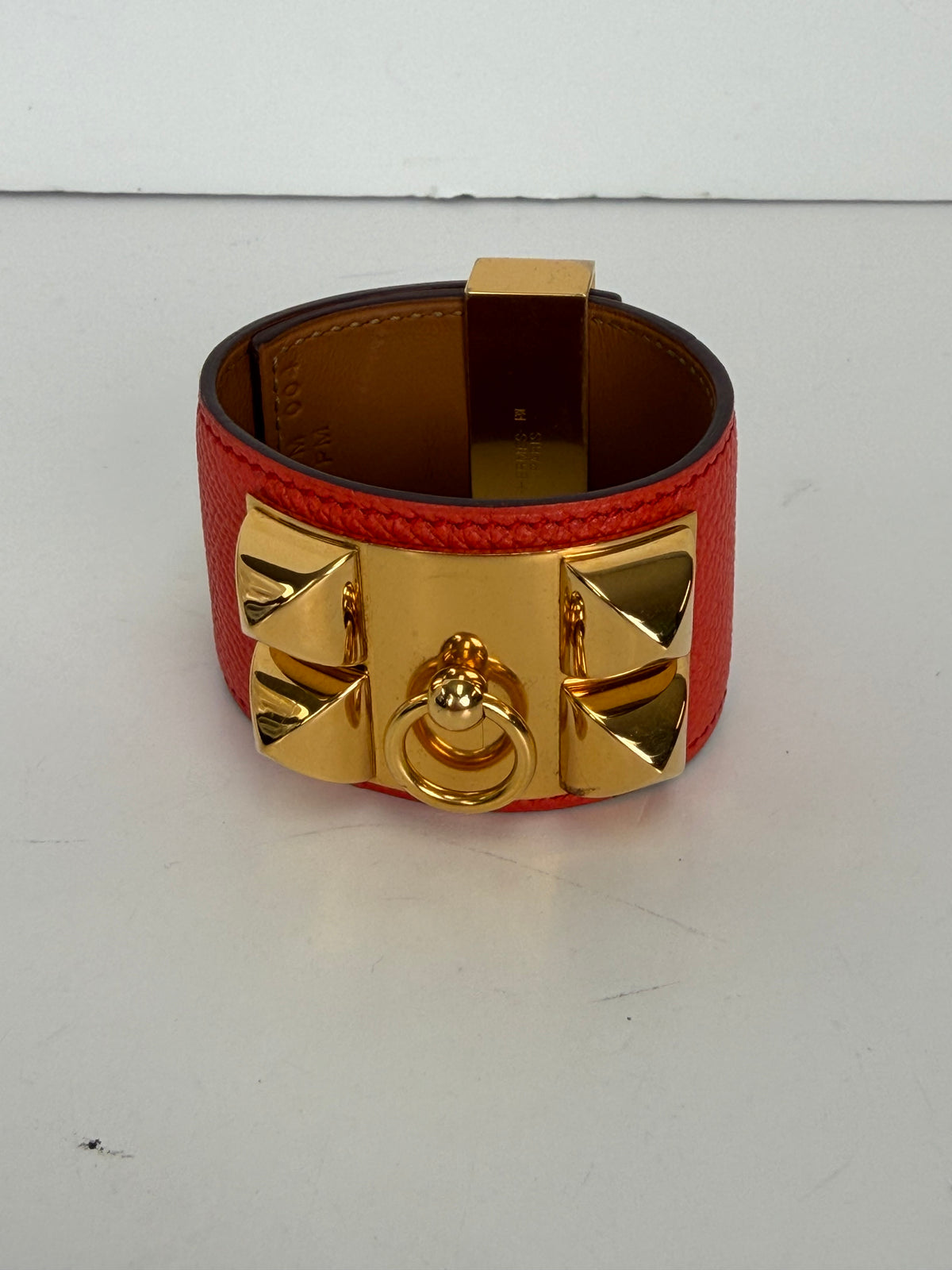 Hermes Collier de Chien Bracelet with Studs in Orange Leather 2016 YK-2
