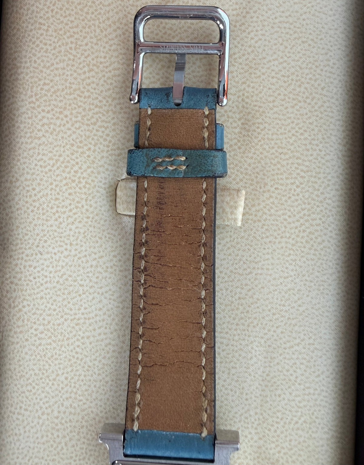 Hermes Heure H Watch 21mm in H-Shaped Stainless Steel Blue Leather Strap Y