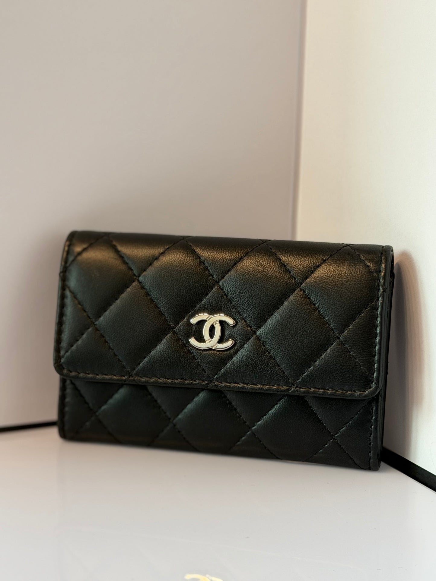 Chanel Classic Quilted Lambskin Flap Card Holder Wallet Black K3