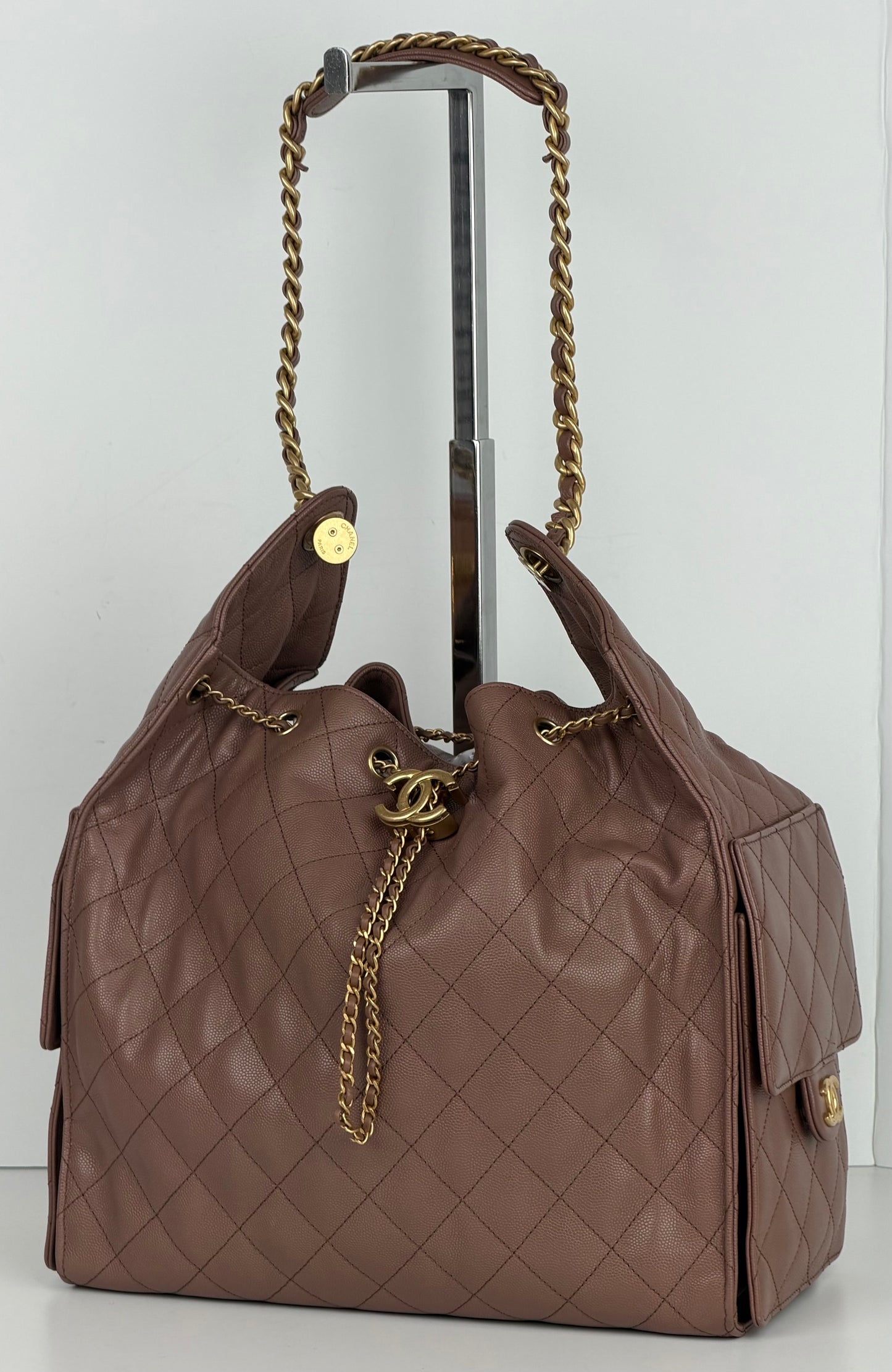 Chanel 25 Medium Hobo Bag Brown Caviar Leather 2026