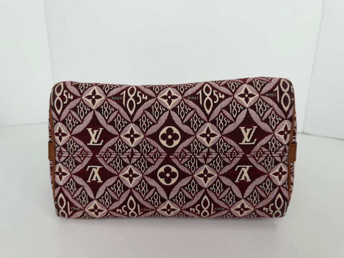 Louis Vuitton "Since 1854" Speedy Bandouliere 25 Handbag in Burgundy Monogram Jacquard 2020 YC8