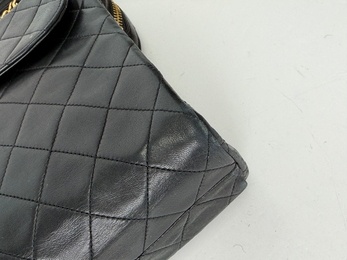 Chanel CC Chain Tote Bag Vintage in Black Lambskin Leather 1989-1991 YD-6