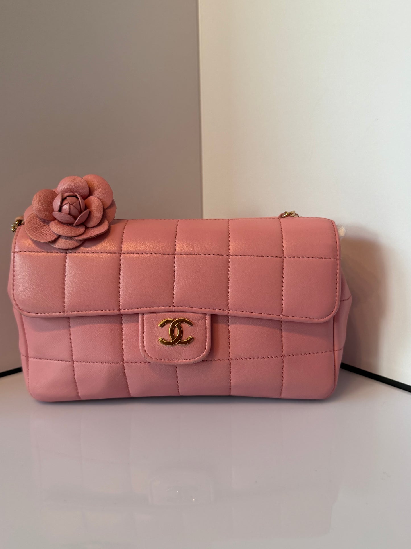 Chanel Lambskin Quilted Mini Chocolate Bar Camellia Flap Pink E1