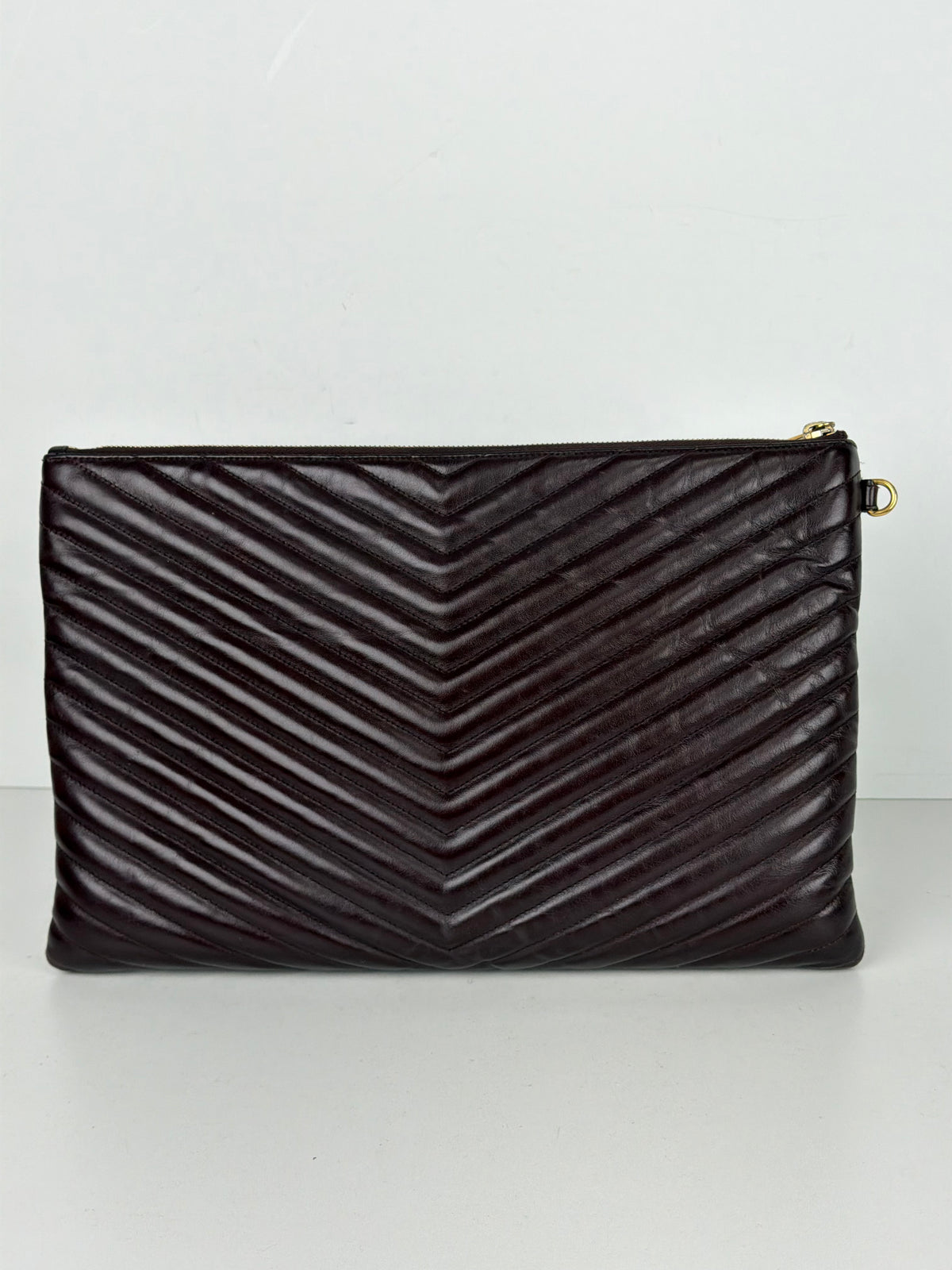 Saint Laurent Cassandre Matelasse Large Pouch in Burgundy Chevron-Quilted Leather