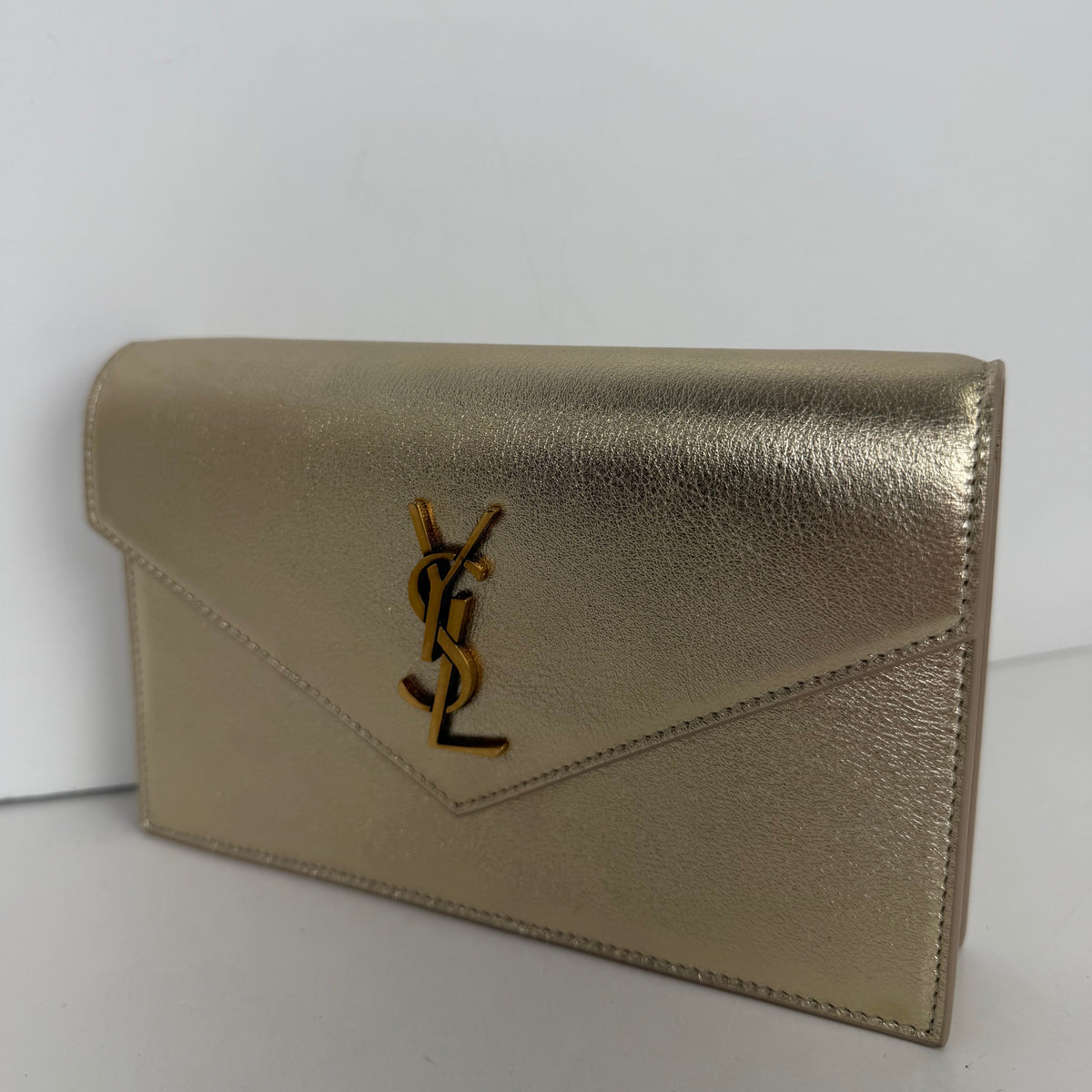 Saint Laurent Envelope Chain Wallet Azalea in Metallic Calfskin YS15