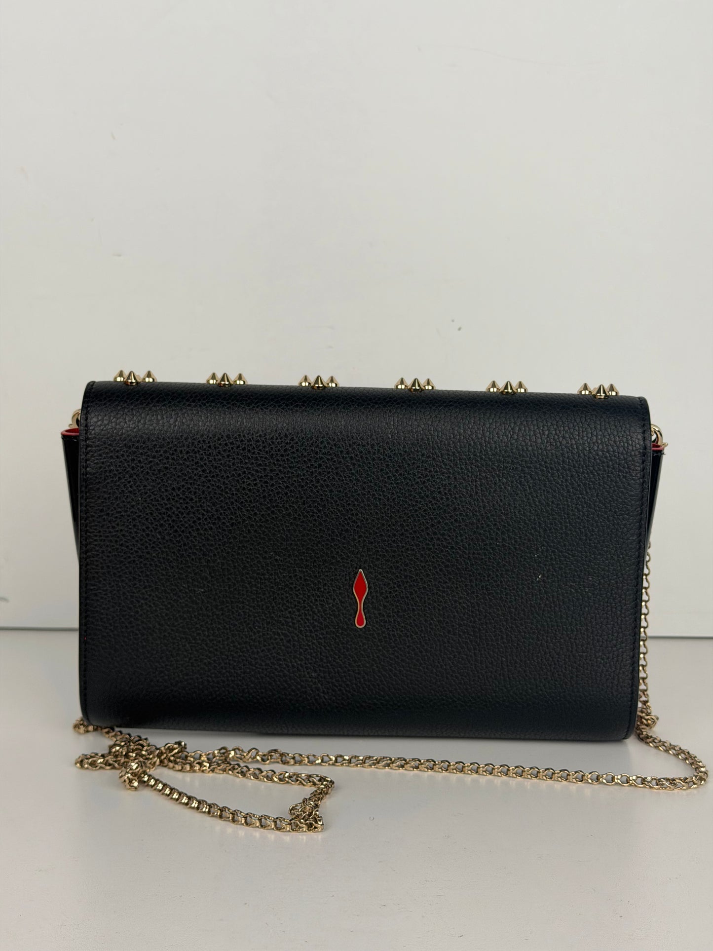 Christian Louboutin Paloma Clutch Bag in Black Leather with Spike Accents YS