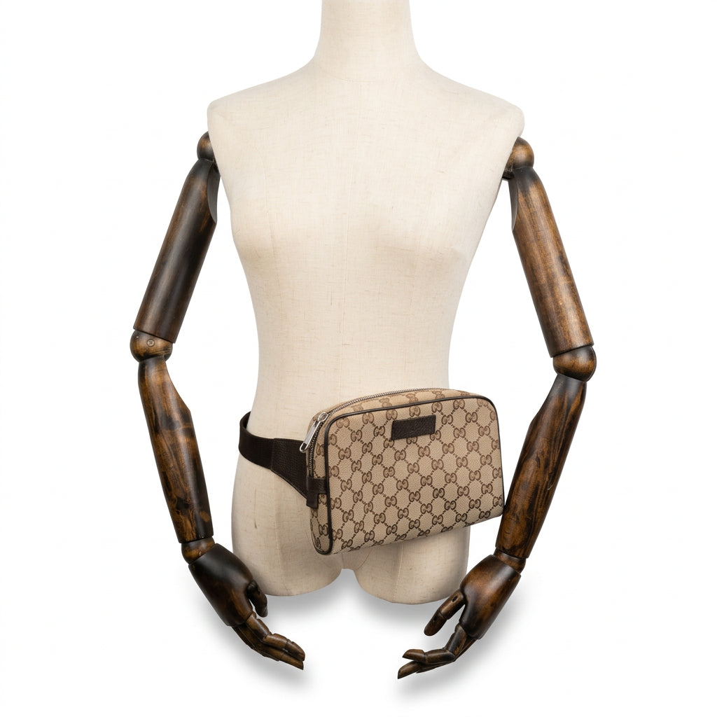 Gucci GG Canvas Belt Bag Waist Pouch in Beige and Brown GG monogram YS23