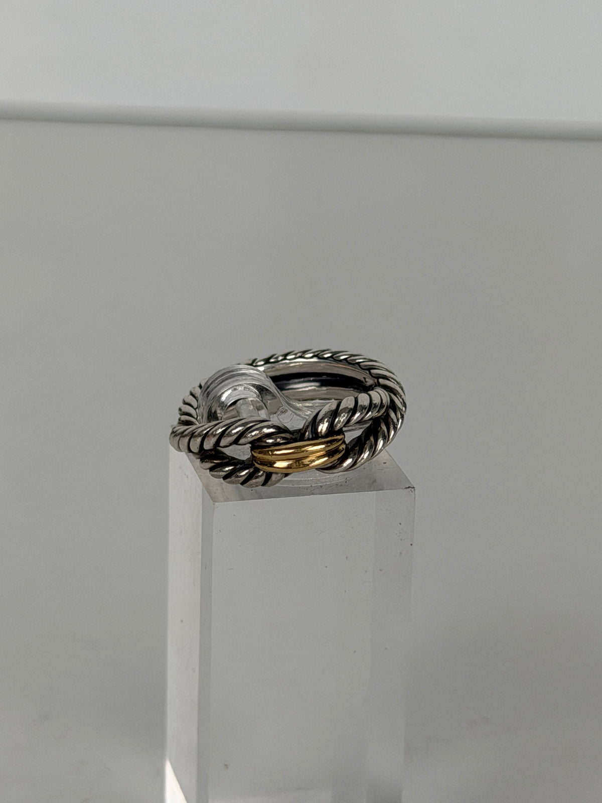 David Yurman Cable Loop Band Ring 5.5 Size Twisted Sterling Silver Bands with 18K Yellow Gold Loop