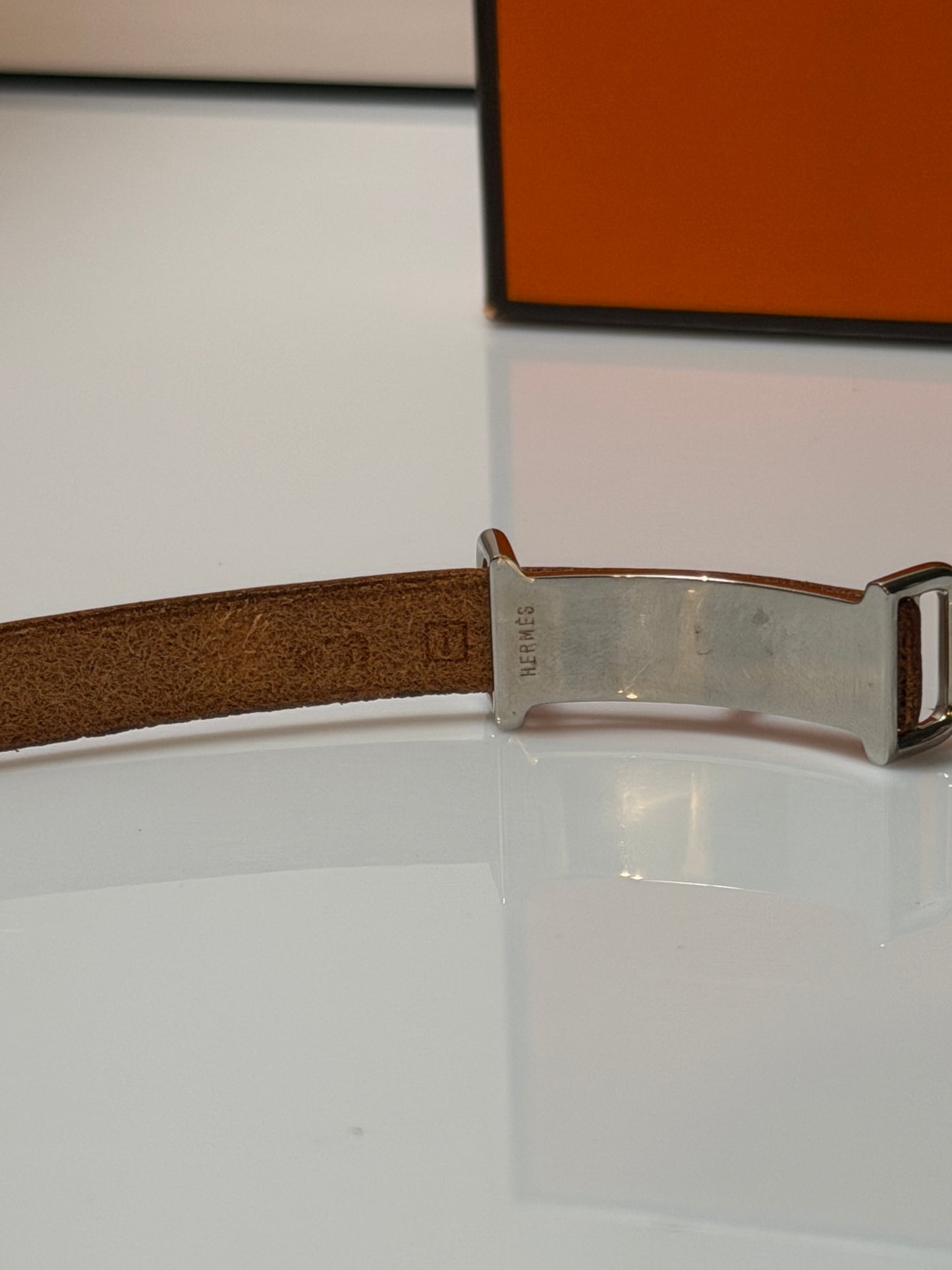 Hermes Slim Belt Natural Color Silver Tone Buckle