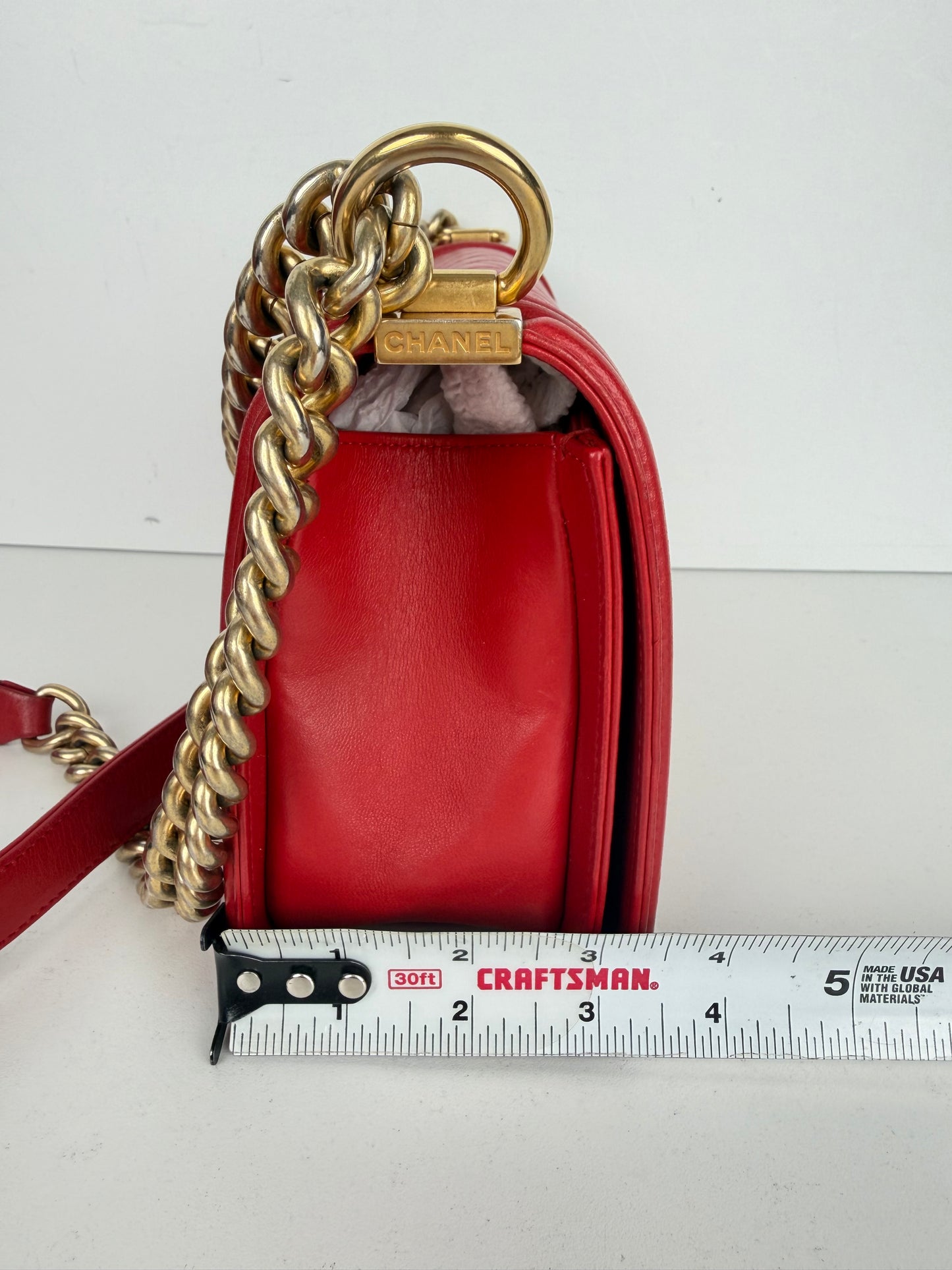 Chanel Boy Bag Medium in Red Lambskin Leather Gold Hardware 2015-2016 YE-8