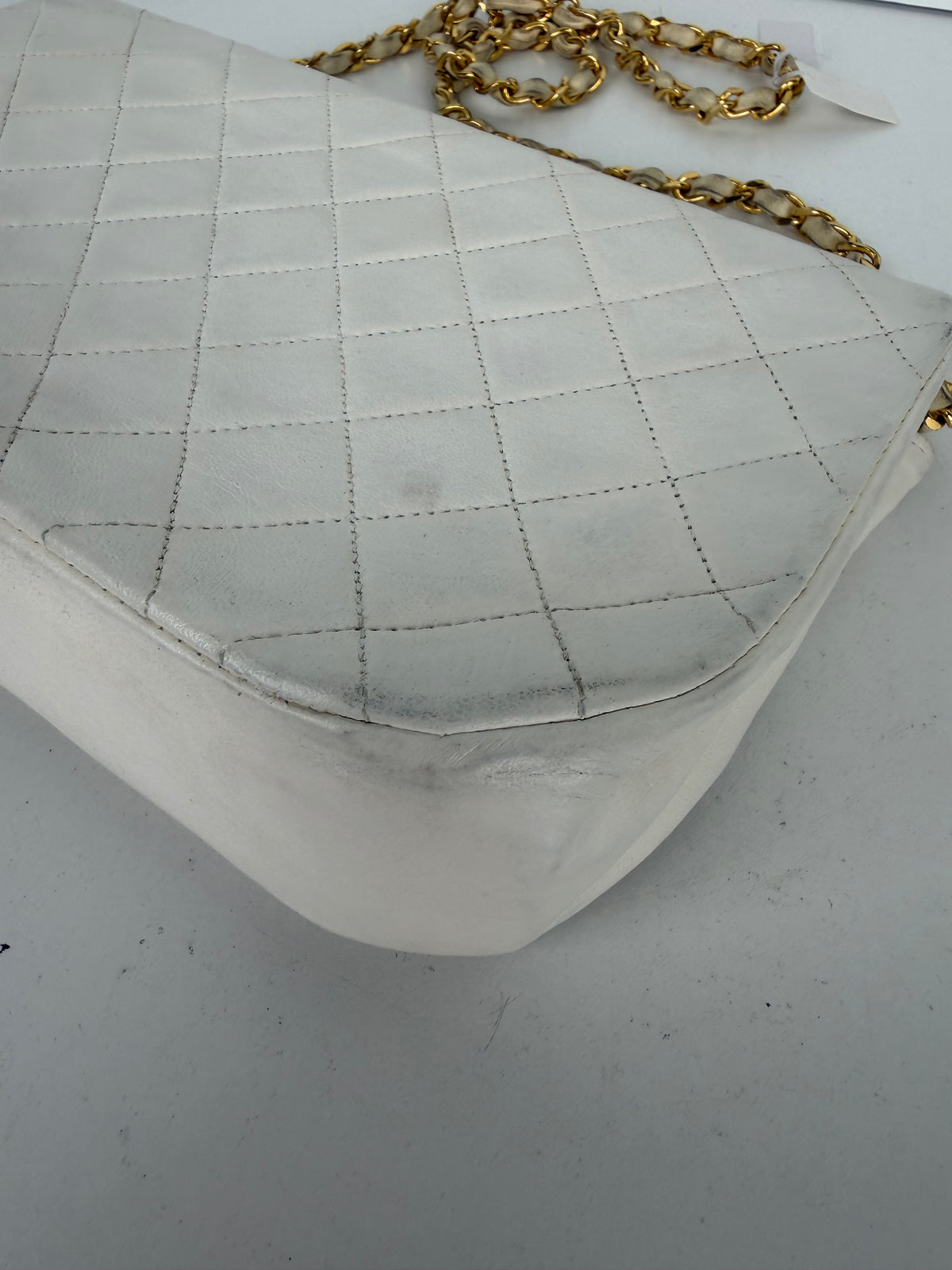 Chanel Half Moon Vintage Double Flap Bag in White Lambskin Leather With Gold-Tone Hardware