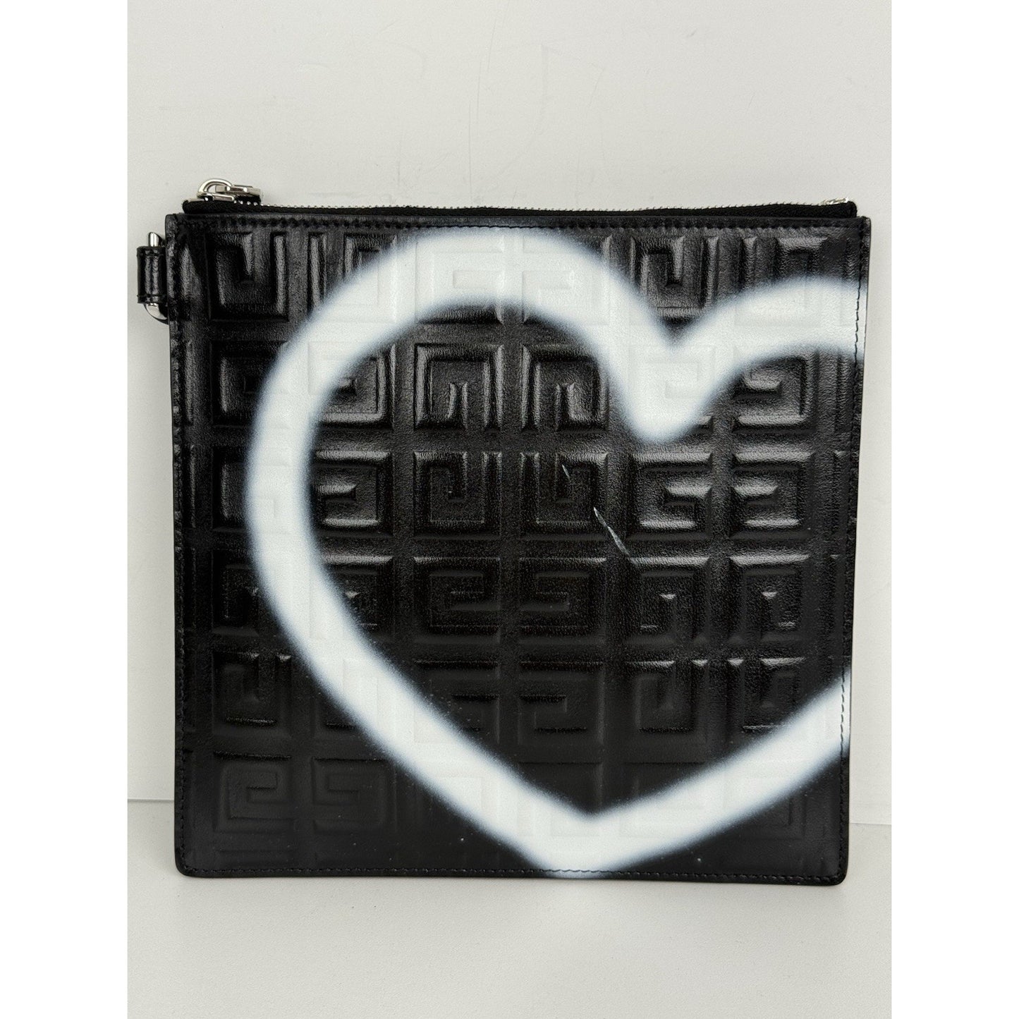 Givenchy Monogram-Embossed Heart-Print Clutch Bag – Black/White