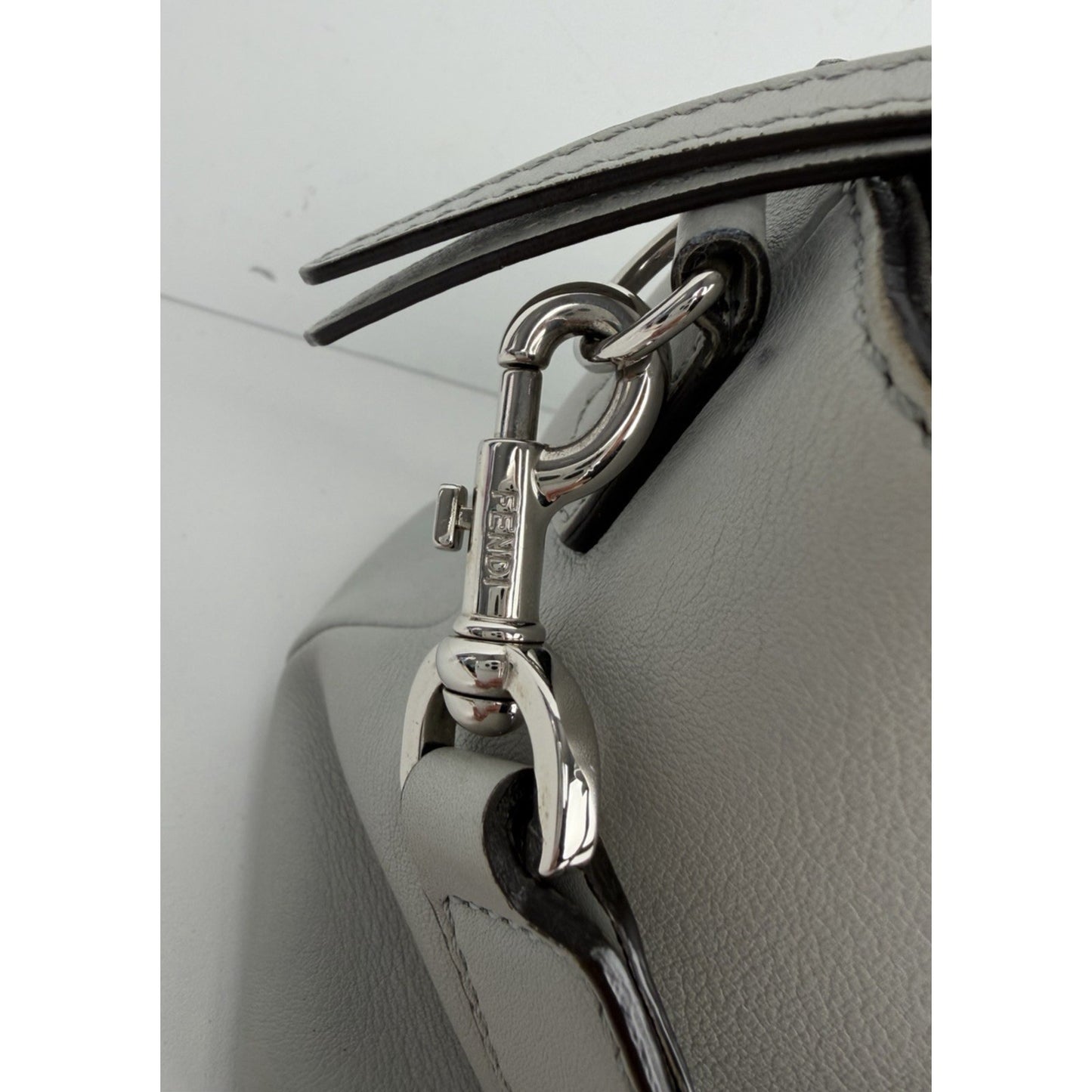 Fendi By The Way Medium Satchel Bag in Gray Leather with Studded Details S01