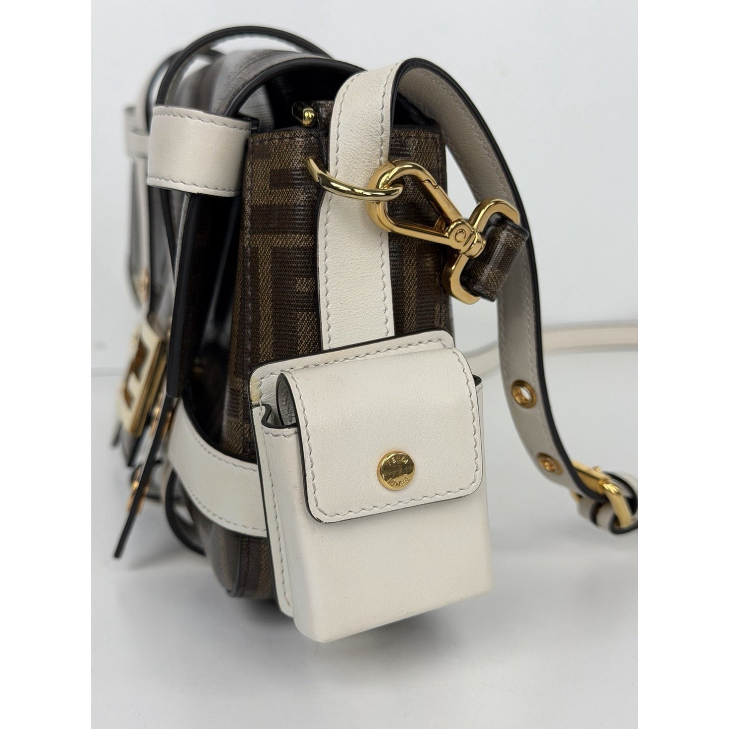 Fendi Zucca Glazed Fabric Cage Baguette Satchel in Tobacco Brown Canvas C2