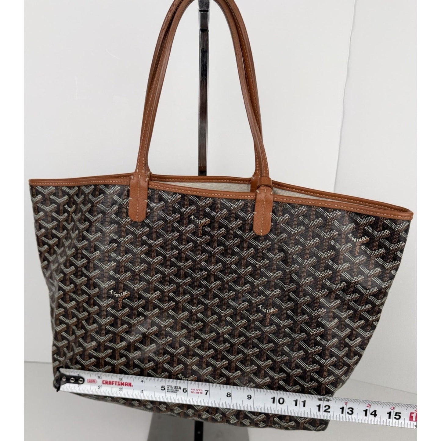 Goyard Saint Louis PM Tote Bag in Black & Tan Classic Chevron Coated Canvas D2