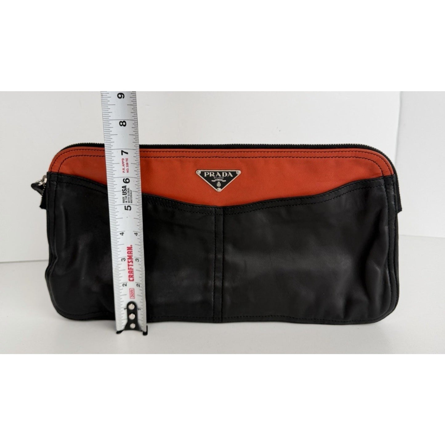 Prada Bicolor Leather Clutch Bag in Black and Orange Unisex S11