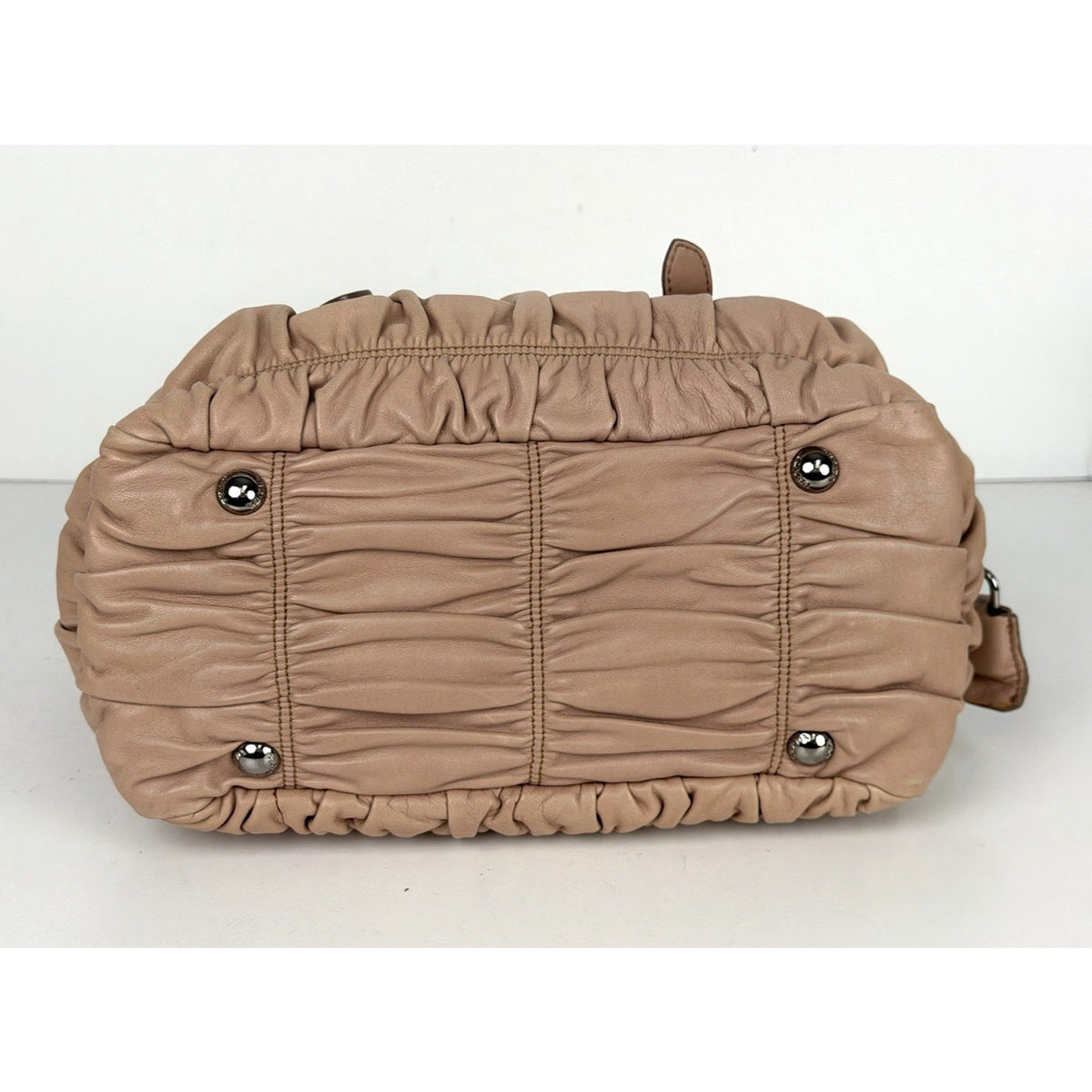 Prada Nappa Gaufre Satchel Shoulder Bag in Beige Leather Silver-Tone Hardware S7