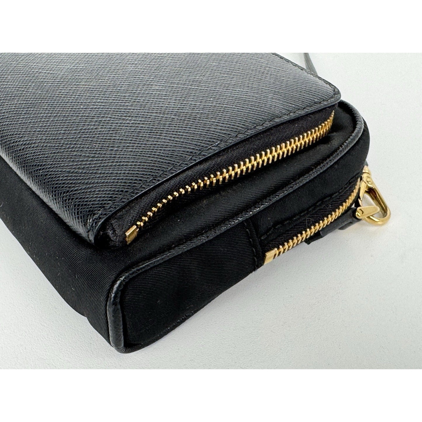 Prada Saffiano Leather Mini Double Zip Crossbody Black B-6