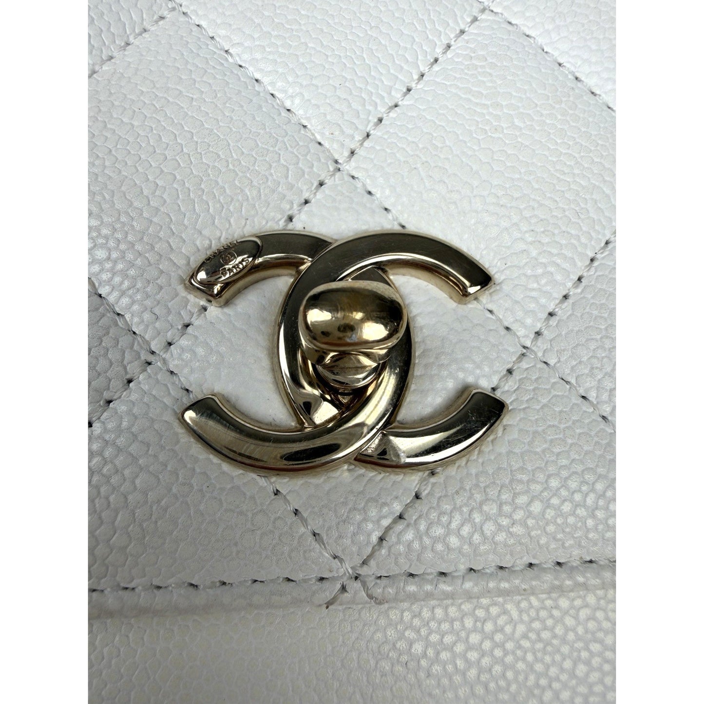 Chanel Business Affinity Flap Bag Small in White Quilted Caviar Leather NFC E4