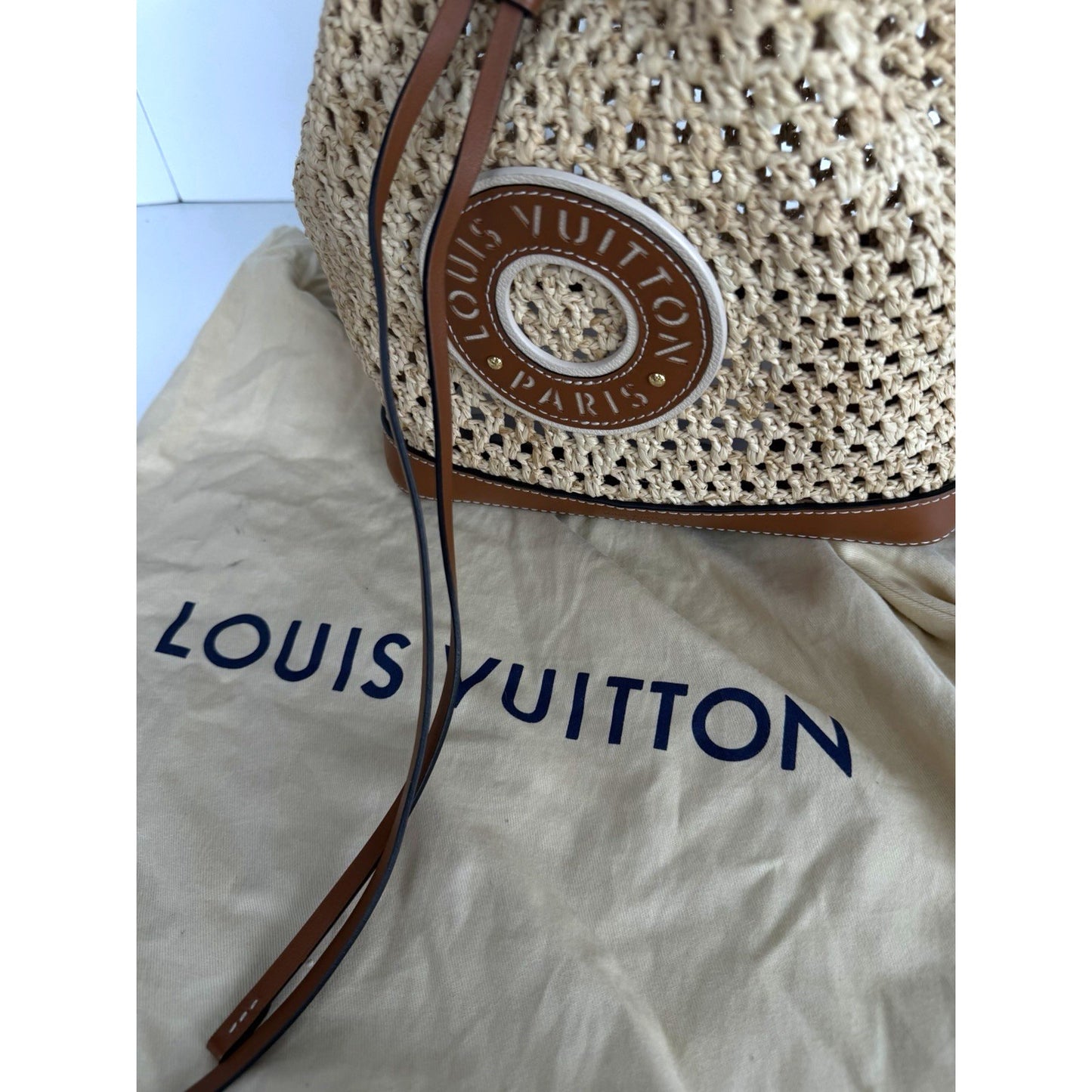 Louis Vuitton Noe BB Bag in Natural Woven Raffia with Leather Trim E-8