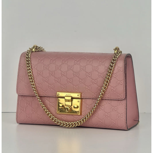 Gucci GG Signature Padlock Small Pink Leather Women’s Shoulder Bag