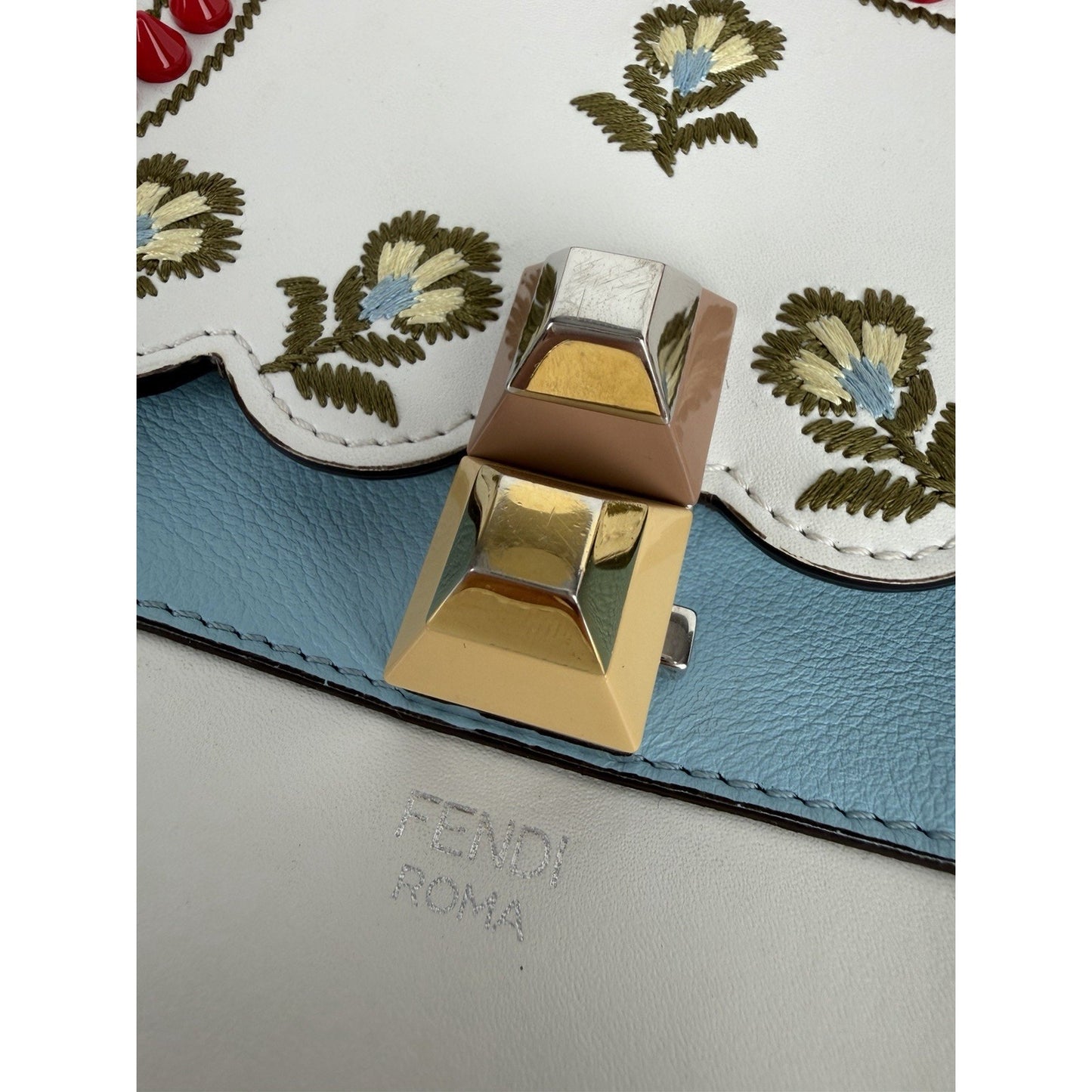 Fendi Vitello Liberty Scalloped Studded Flowers and Bows Kan I Shoulder Bag S-13