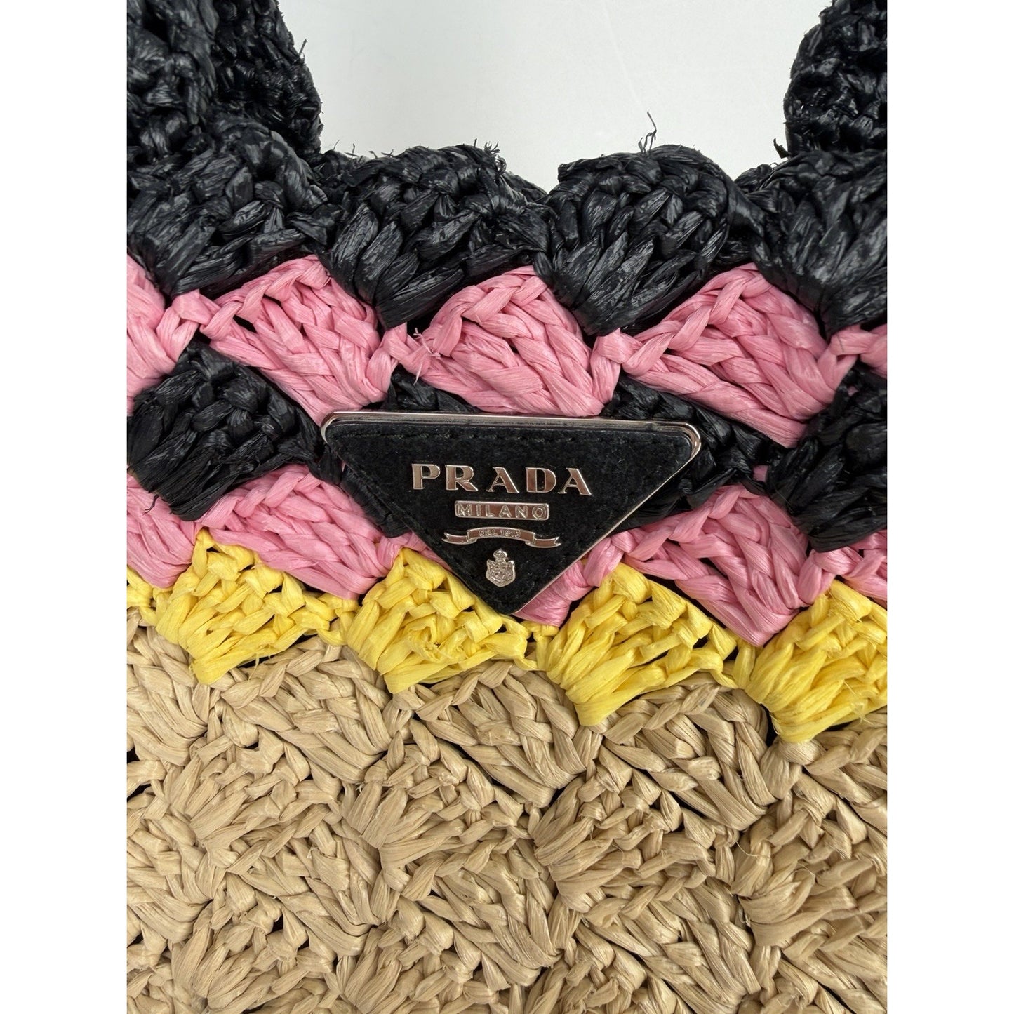 Prada Canapa Tote Bag in Multicolor Crochet Raffia S-12