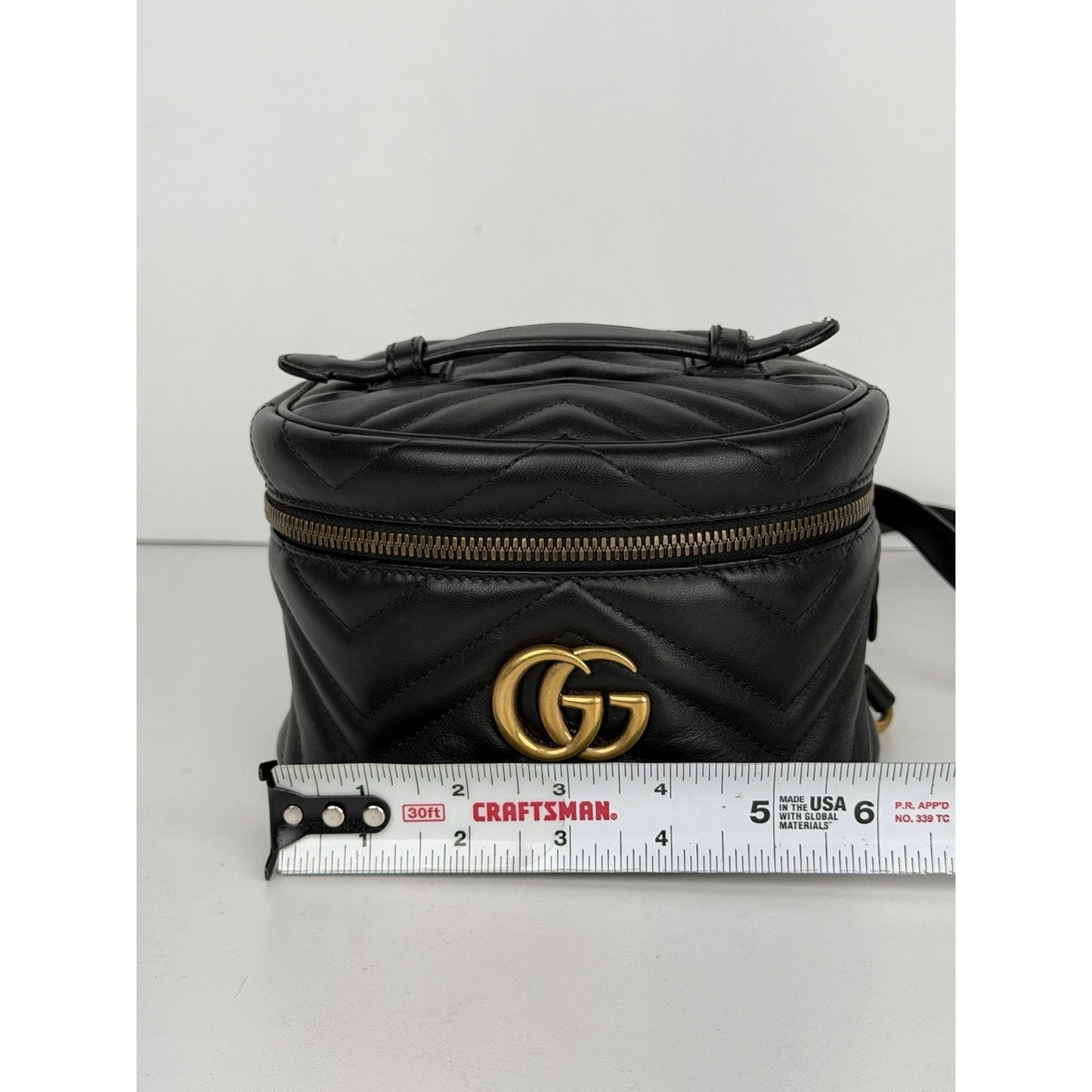 Gucci GG Marmont Vanity Mini Backpack in Black Quilted Matelasse Leather