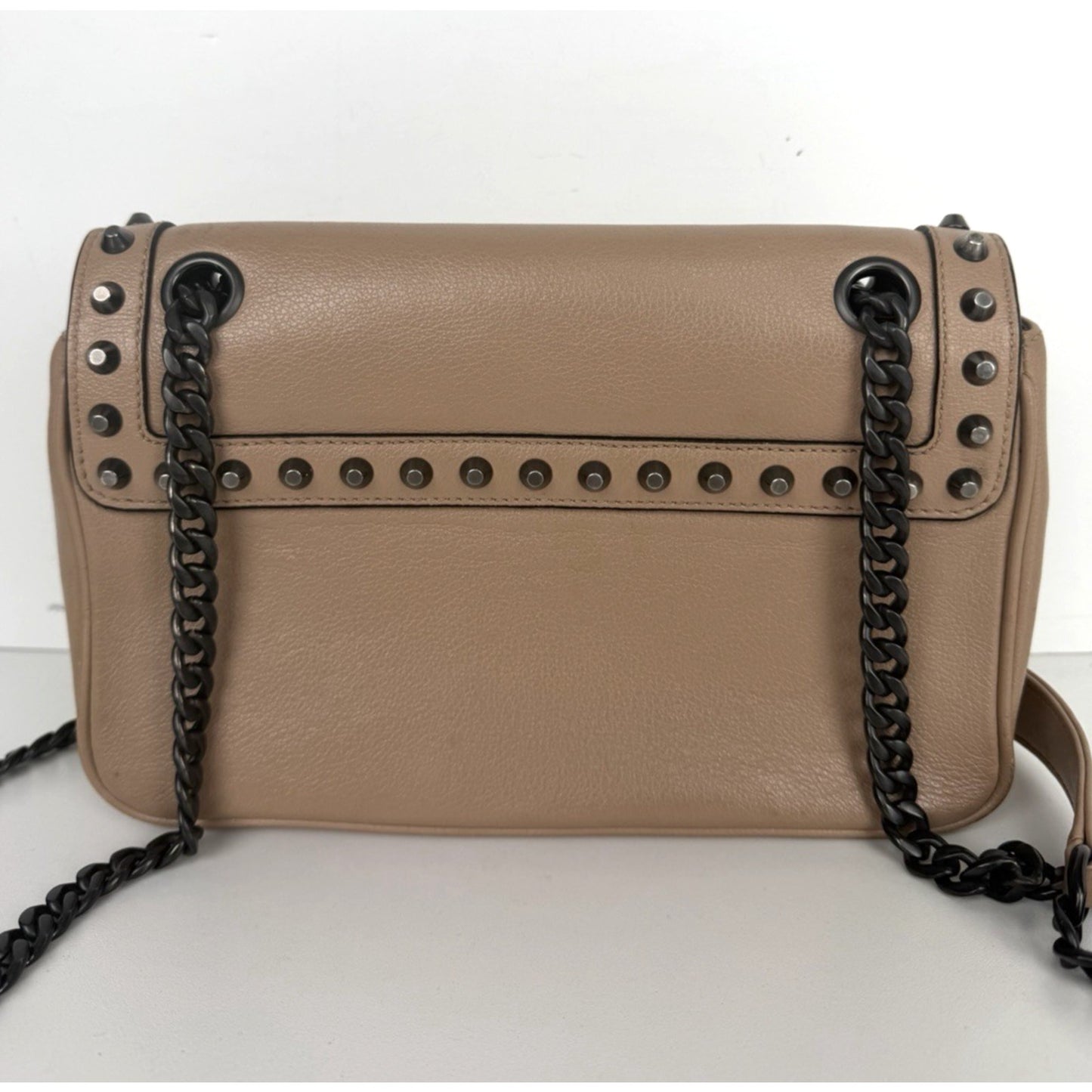 Prada Pattina Glace Studded Crossbody Bag in Neutral Calfskin Leather S-19