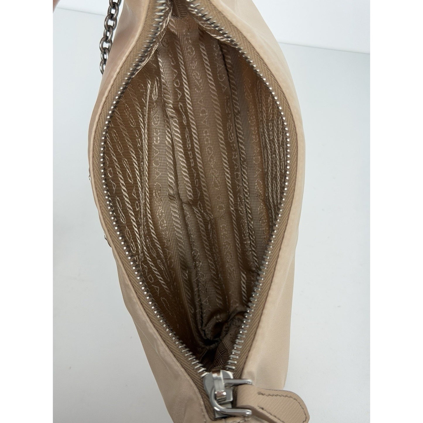 Prada Tessuto Nylon Re-edition 2005 Beige Crossbody Bag S04