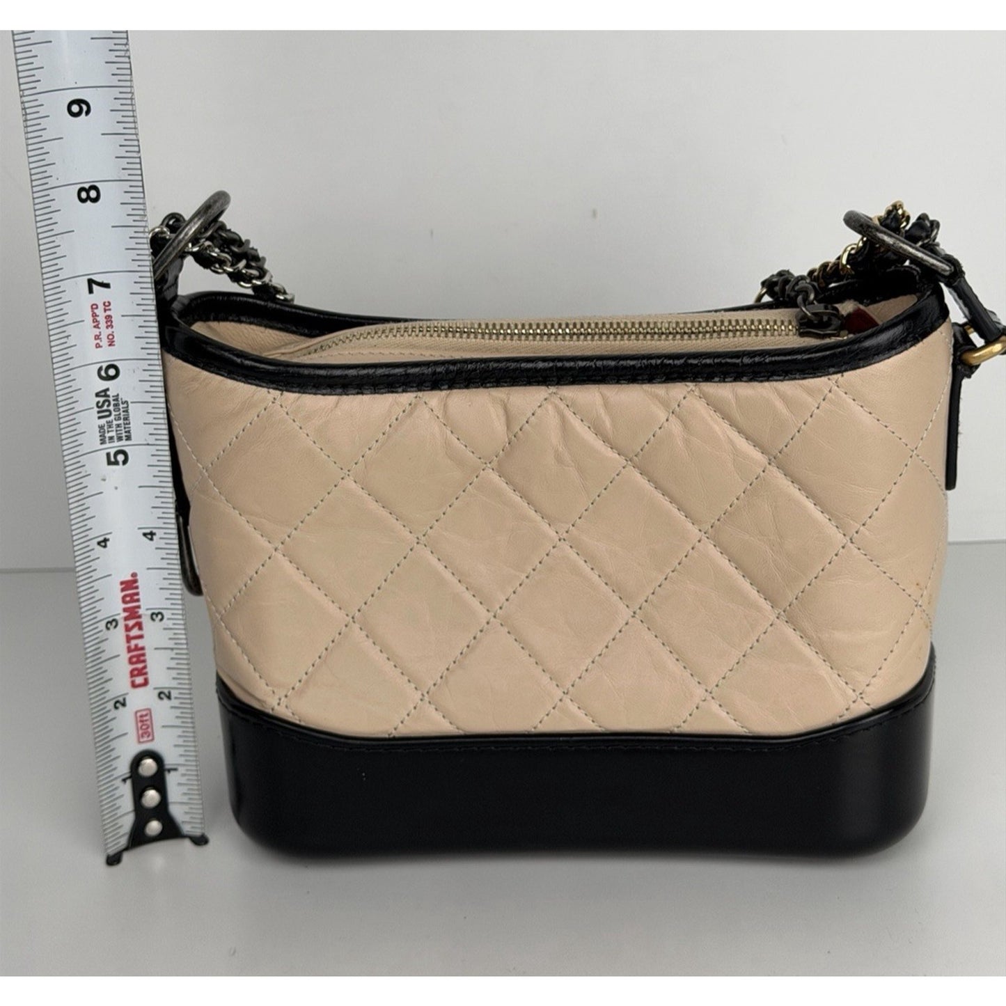 Chanel Small Gabrielle Hobo Bag in Beige and Black Aged Leather 2018 E1