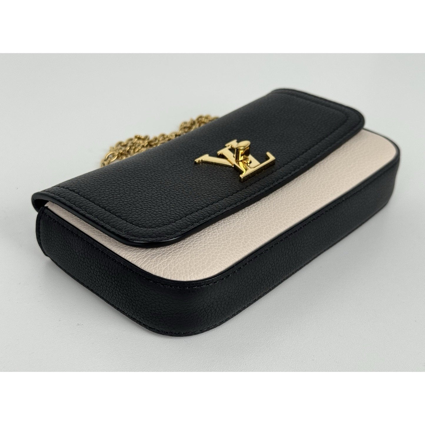 Louis Vuitton Calfskin Lockme Phone Chain Pouch in Vanille and Black B-6