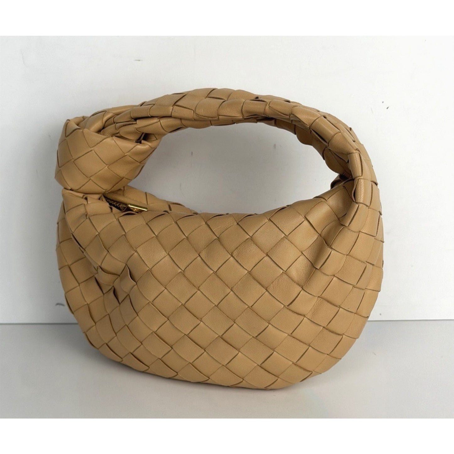 Bottega Veneta Jodie Hobo HandBag Mini Caramel Interacciato Woven Leather S11
