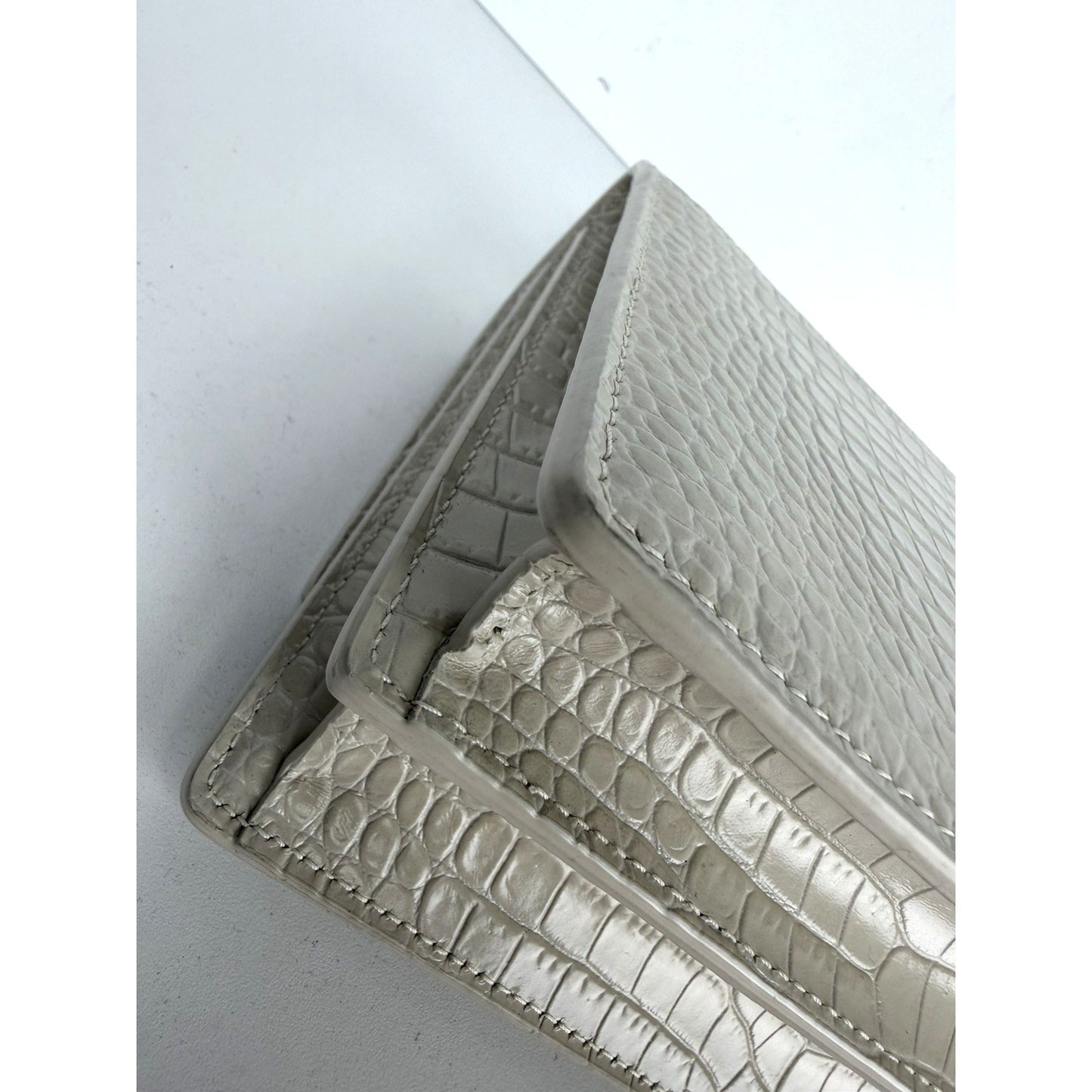 Saint Laurent Sunset Shoulder Bag Medium in White Croc-Embossed Leather S18