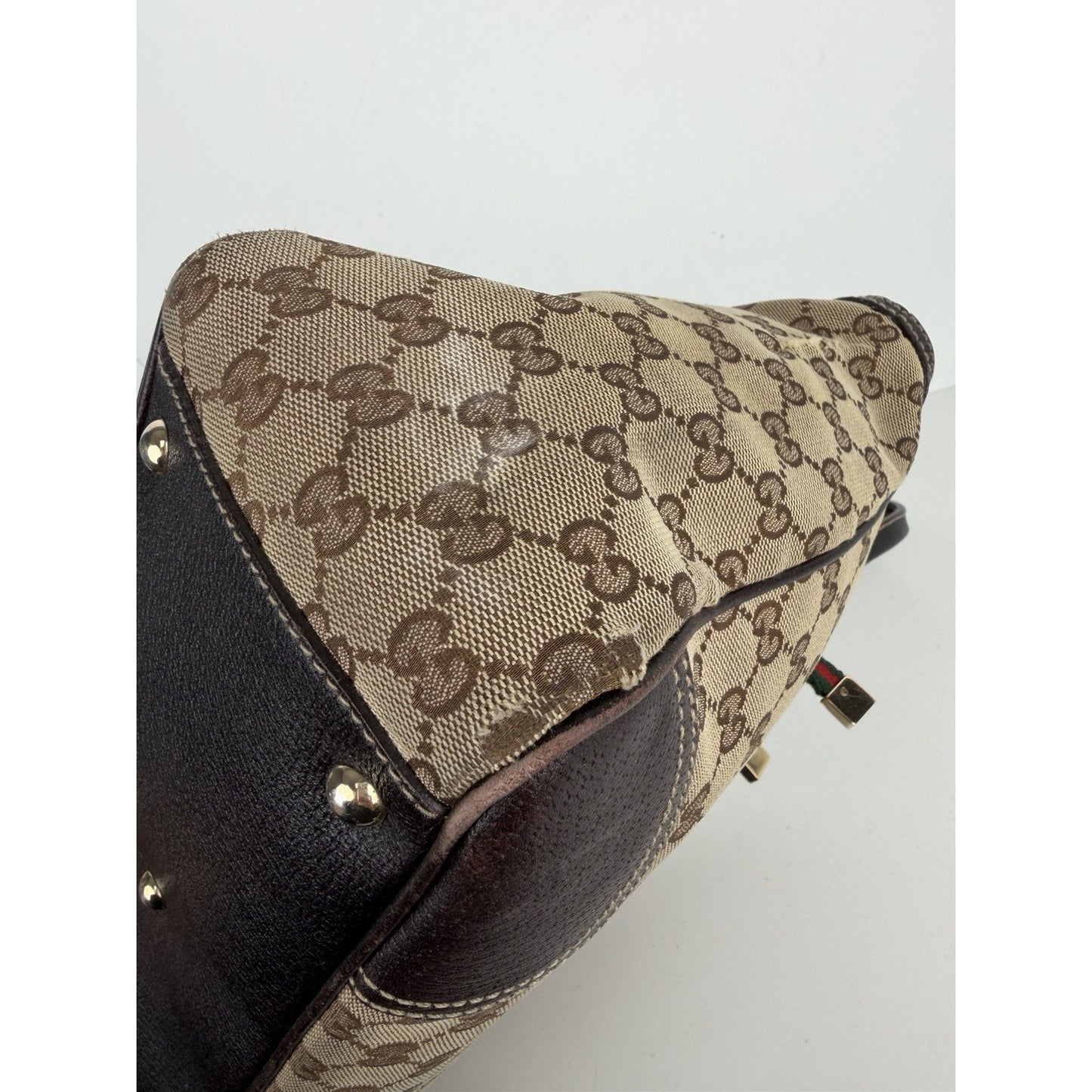 Gucci Medium Princy Tote Bag in GG Monogram Brown Canvas with Web Ribbon S18