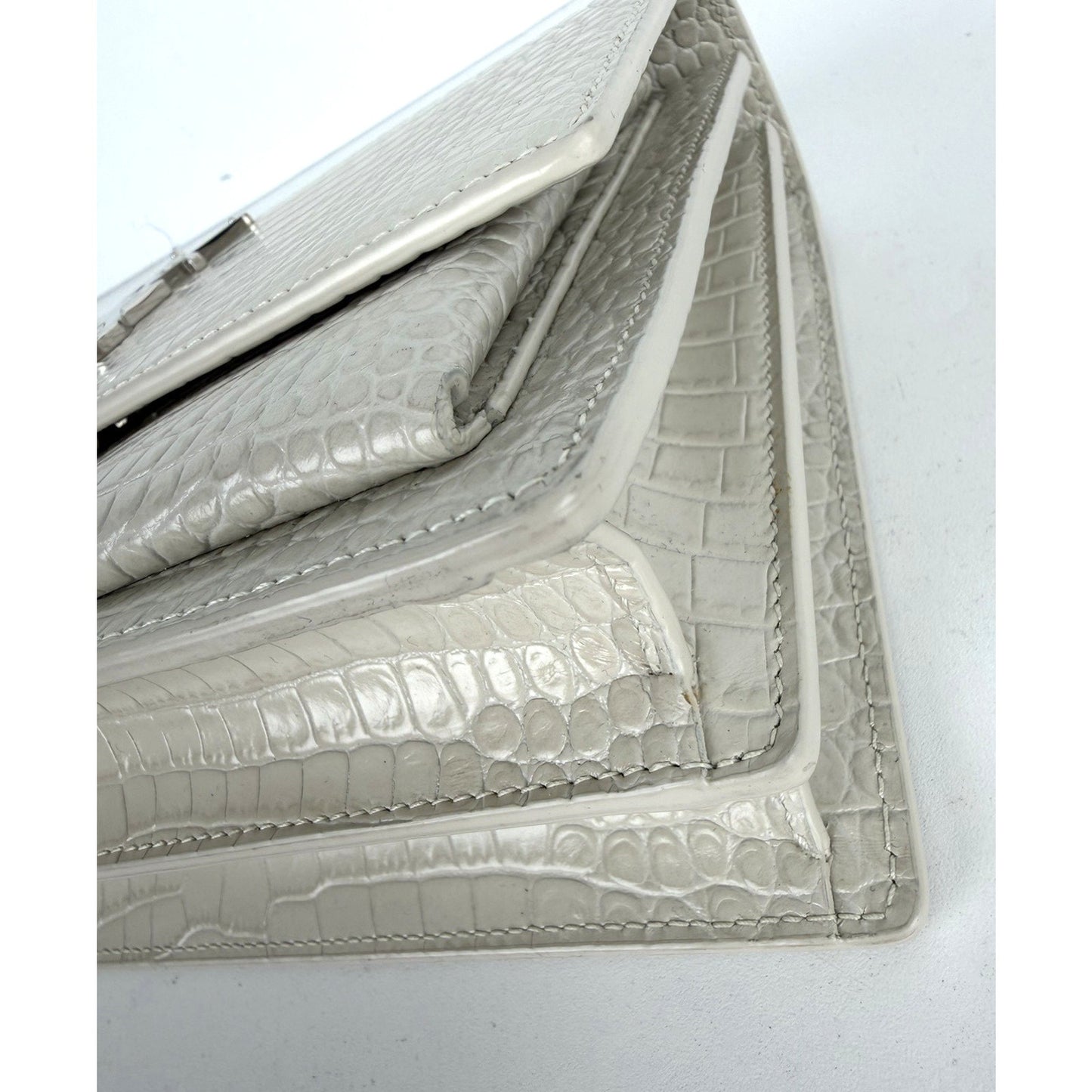 Saint Laurent Sunset Shoulder Bag Medium in White Croc-Embossed Leather S18