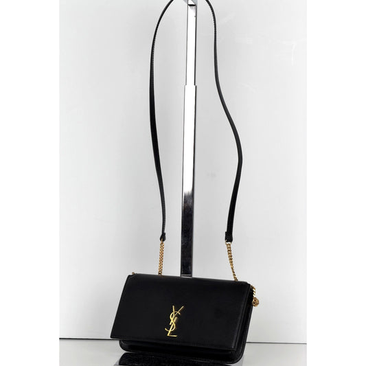 Saint Laurent Cassandre Phone Holder Crossbody Bag In Black Leather Gold HW S20