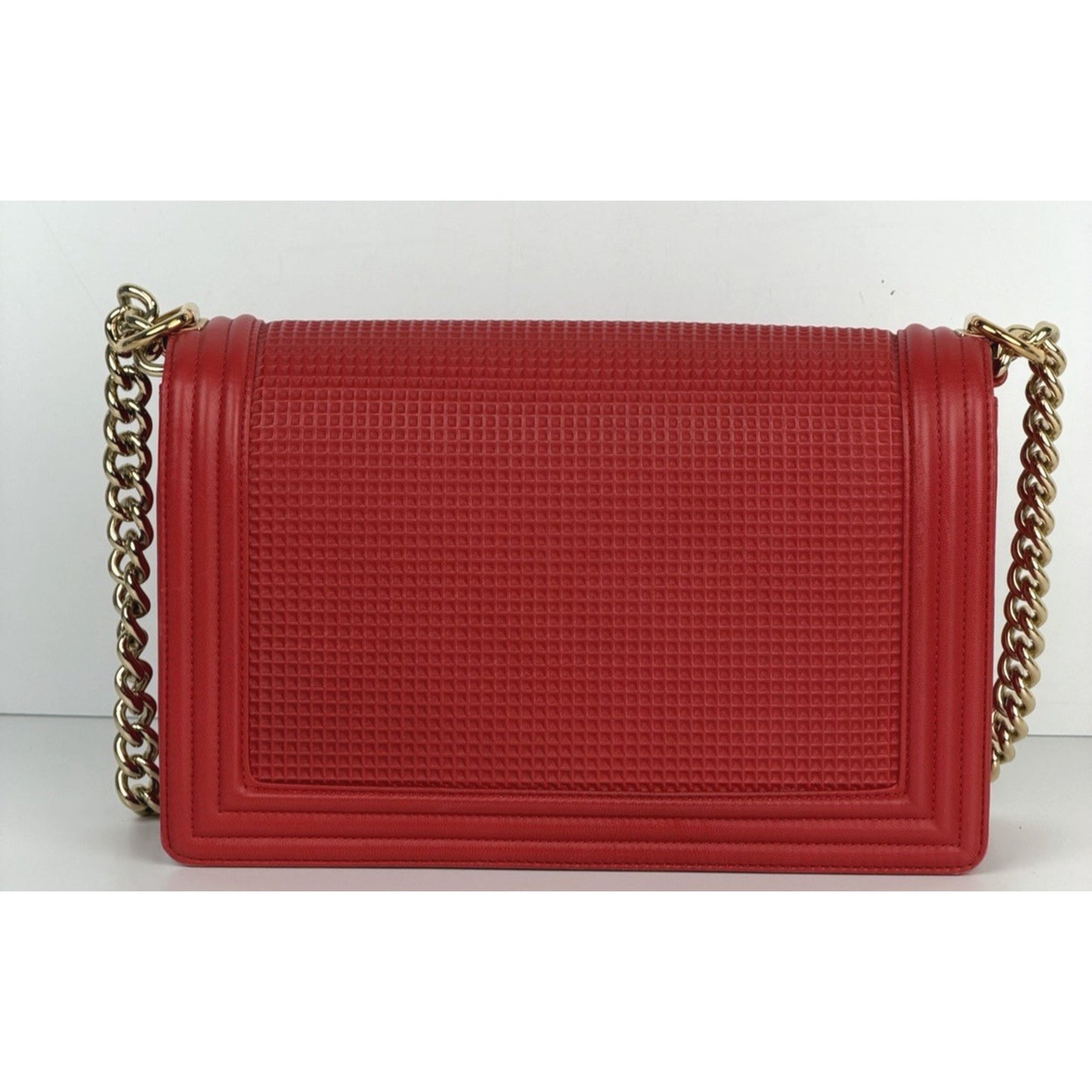 Chanel Cube Boy Flap Bag Medium in Red Embossed Lambskin Leather 2013-2014 B6