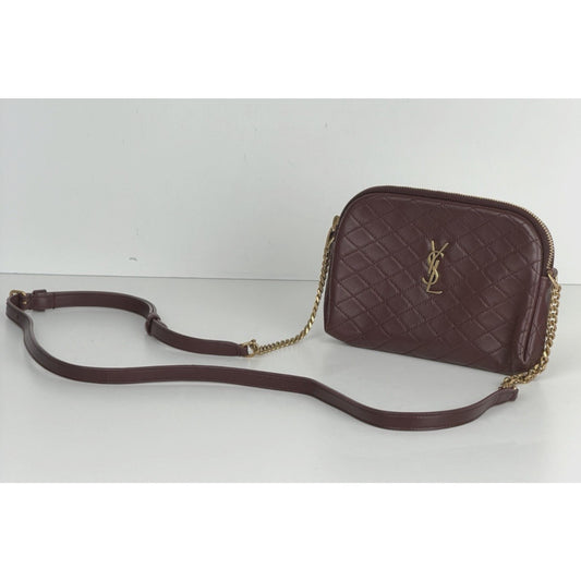 Saint Laurent Gaby Mini Bag Diamond-Quilted Leather Crossbody in Burgundy S07