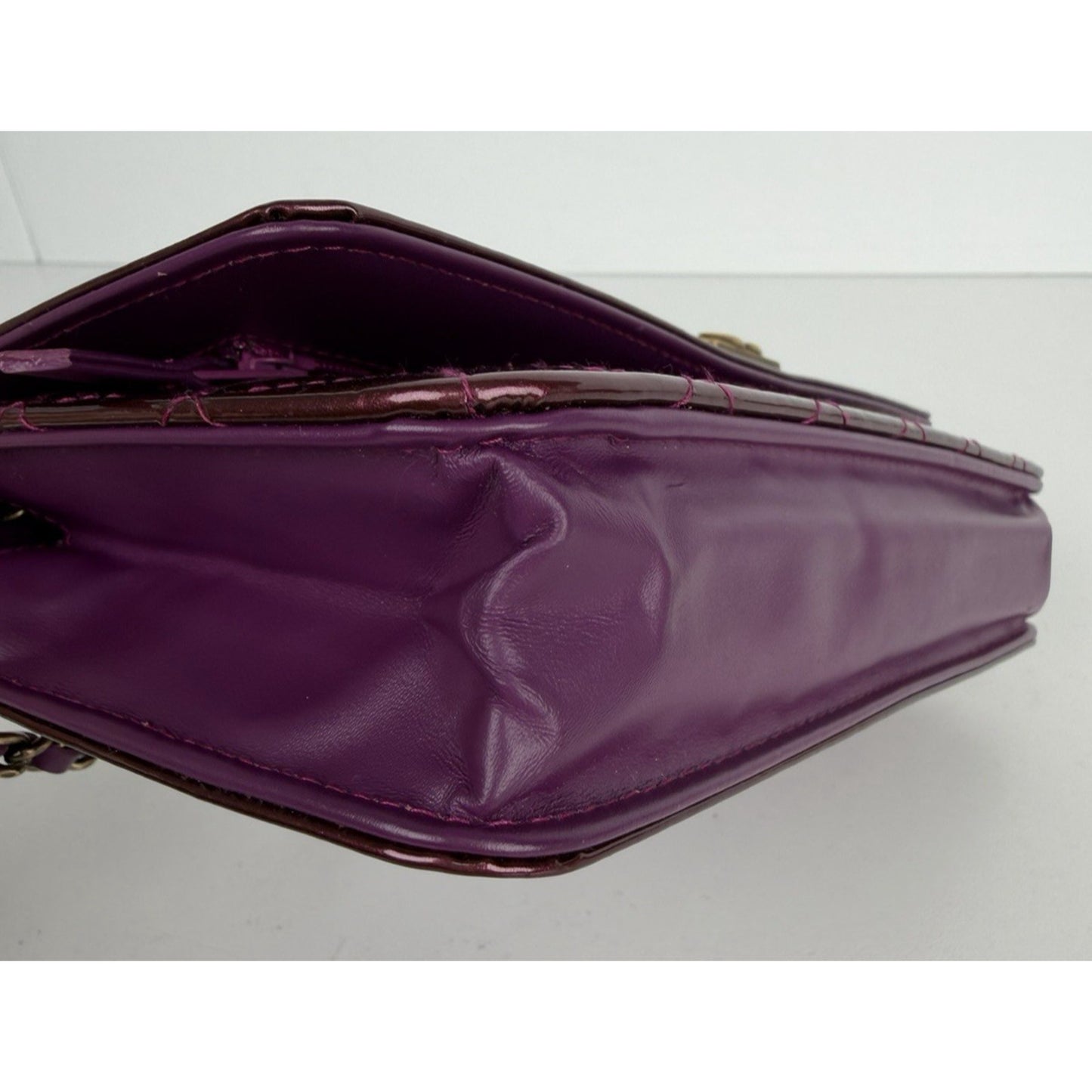 Chanel Boy Wallet on Chain Quilted Bag in Purple Patent Leather 2015-2016 E4