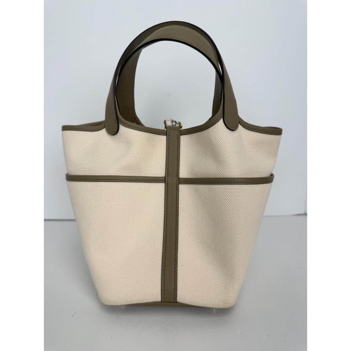 Hermes Picotin Lock 18 Cargo Top Handle Bag in Ecru Etoupe Canvas 2023 F4