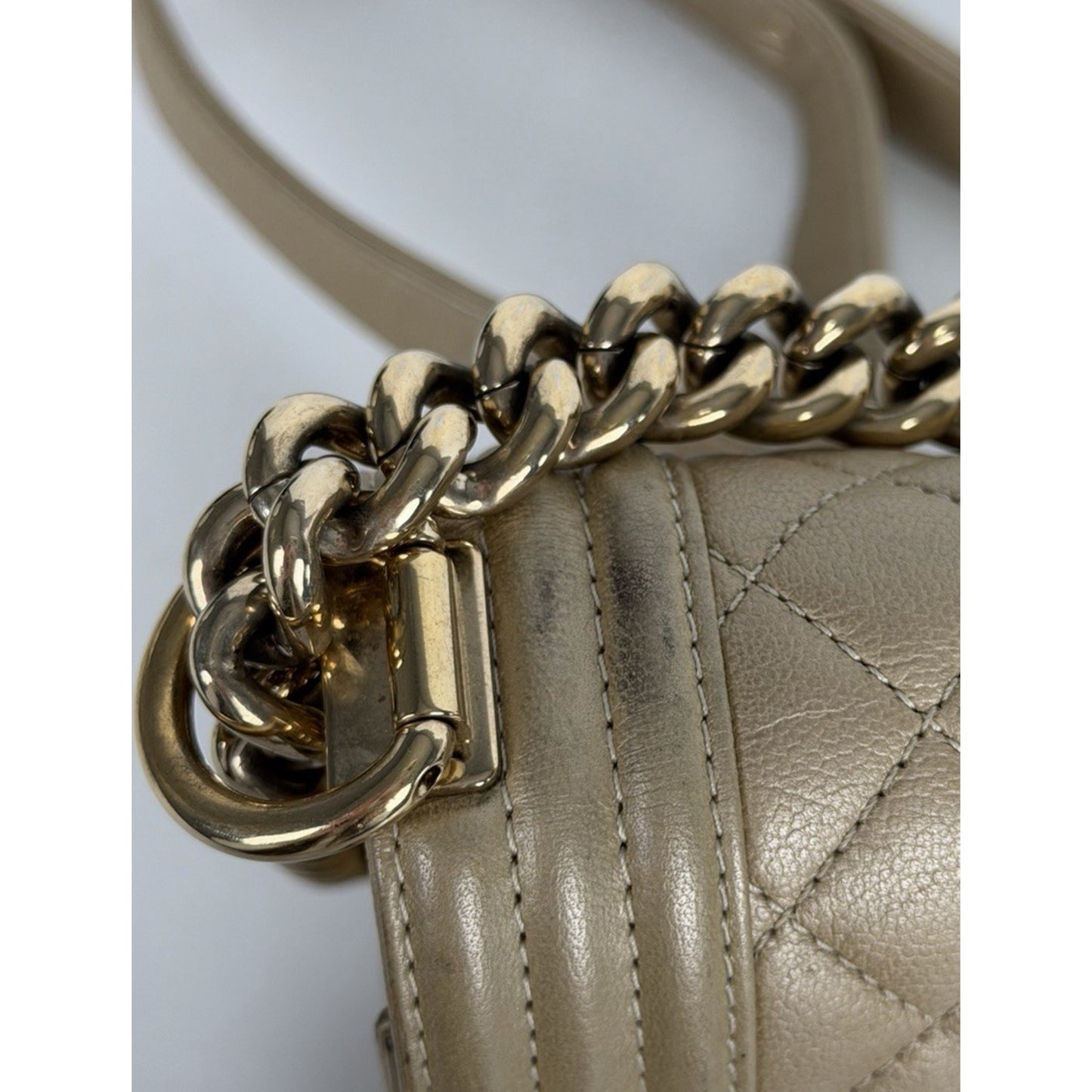 Chanel Medium Boy Flap Bag in Gold or Dark Beige Caviar Leather F1