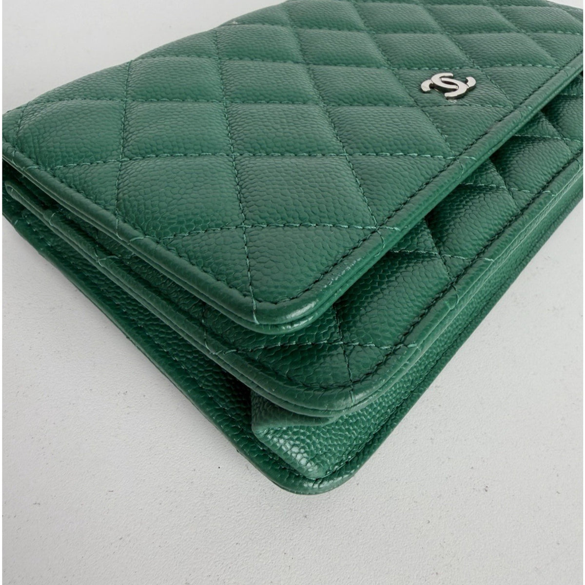 Chanel Quilted Wallet on Chain Bag in Caviar Green Leather 2020 D-4