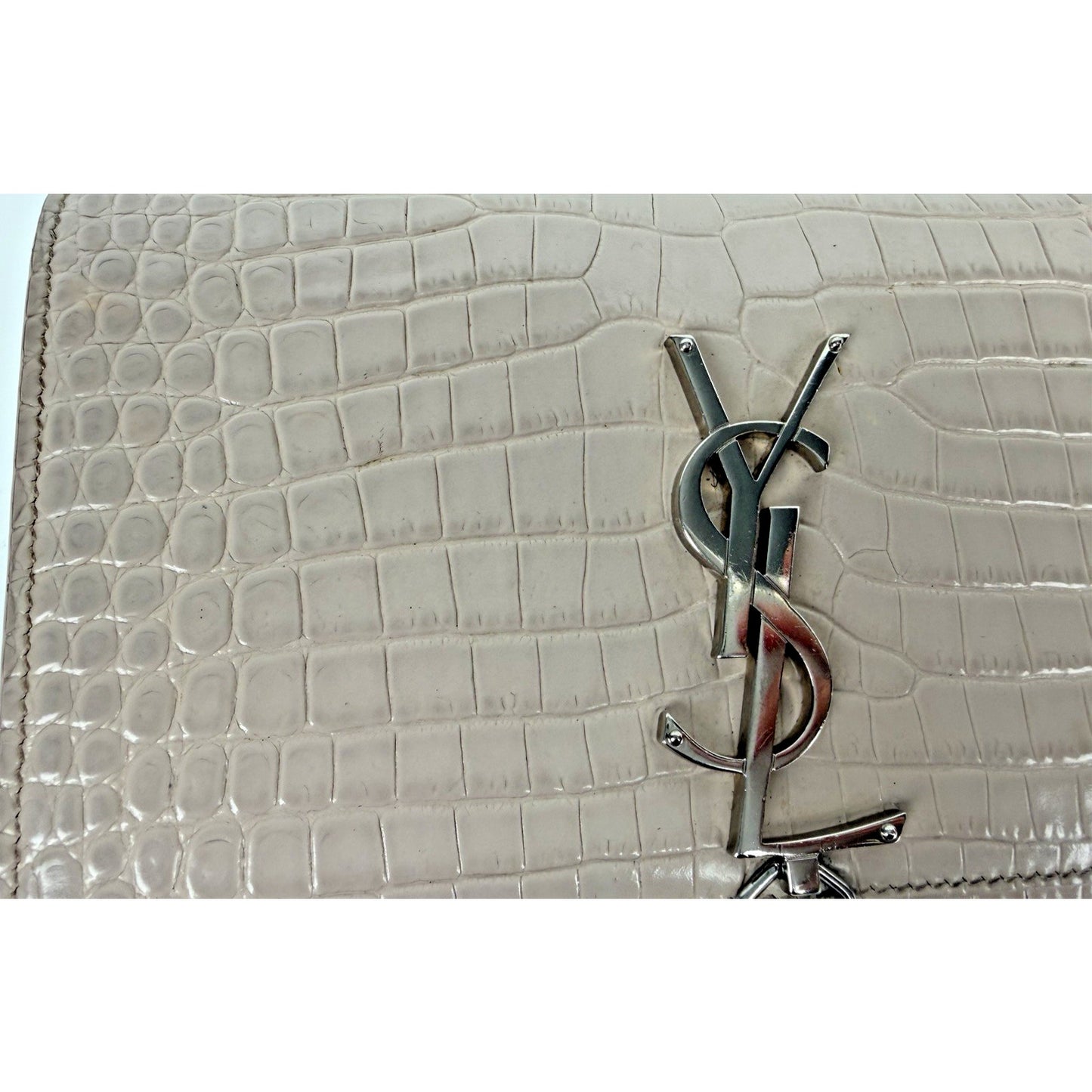 Saint Laurent Kate Monogram Tassel Bag Small Dusty Pink Croc-Embossed Leather S4