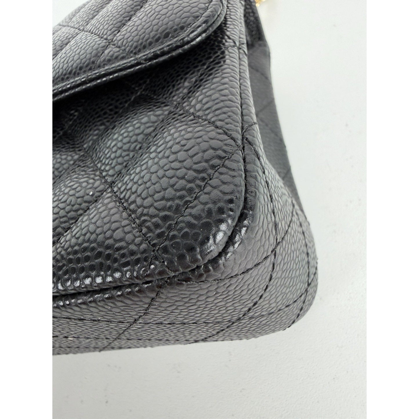Chanel Classic Double Flap Bag Medium in Black Quilted Caviar Leather NFC D-8