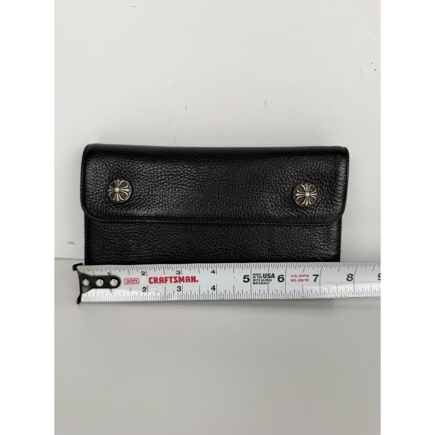 Chrome Hearts Wave Trifold Wallet in Black Leather with Silver-Tone Hardware K2