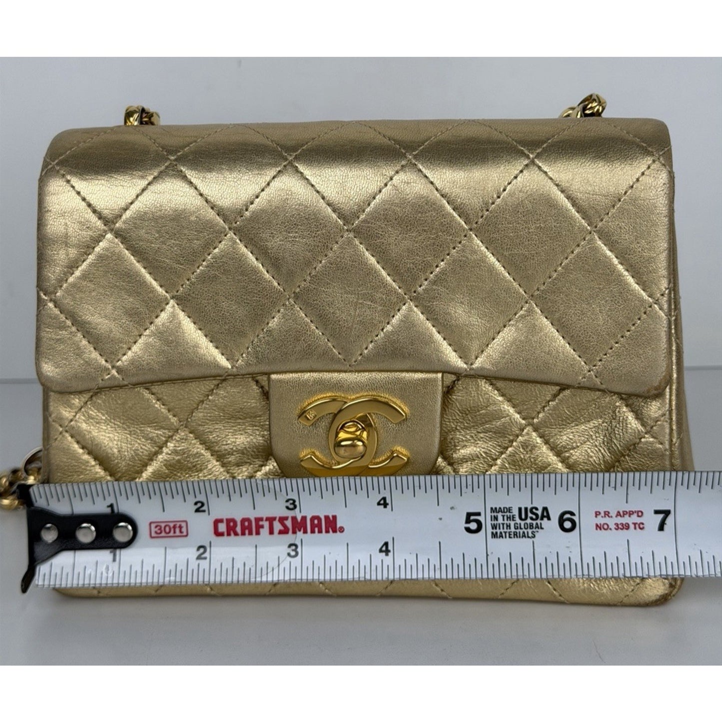 Chanel Vintage Matelasse Turn Lock Chain Shoulder Bag Gold Lambskin 1989-1991