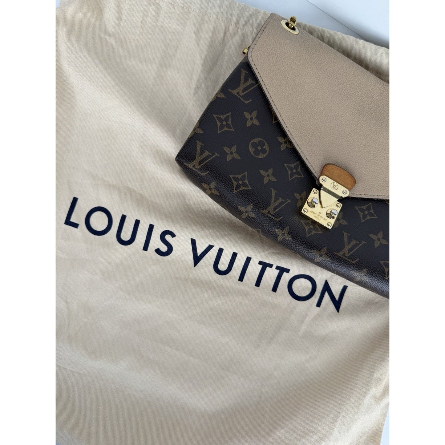 Louis Vuitton Pallas Chain Bag Beige Leather & Brown LV Monogram Canvas 2015 S05