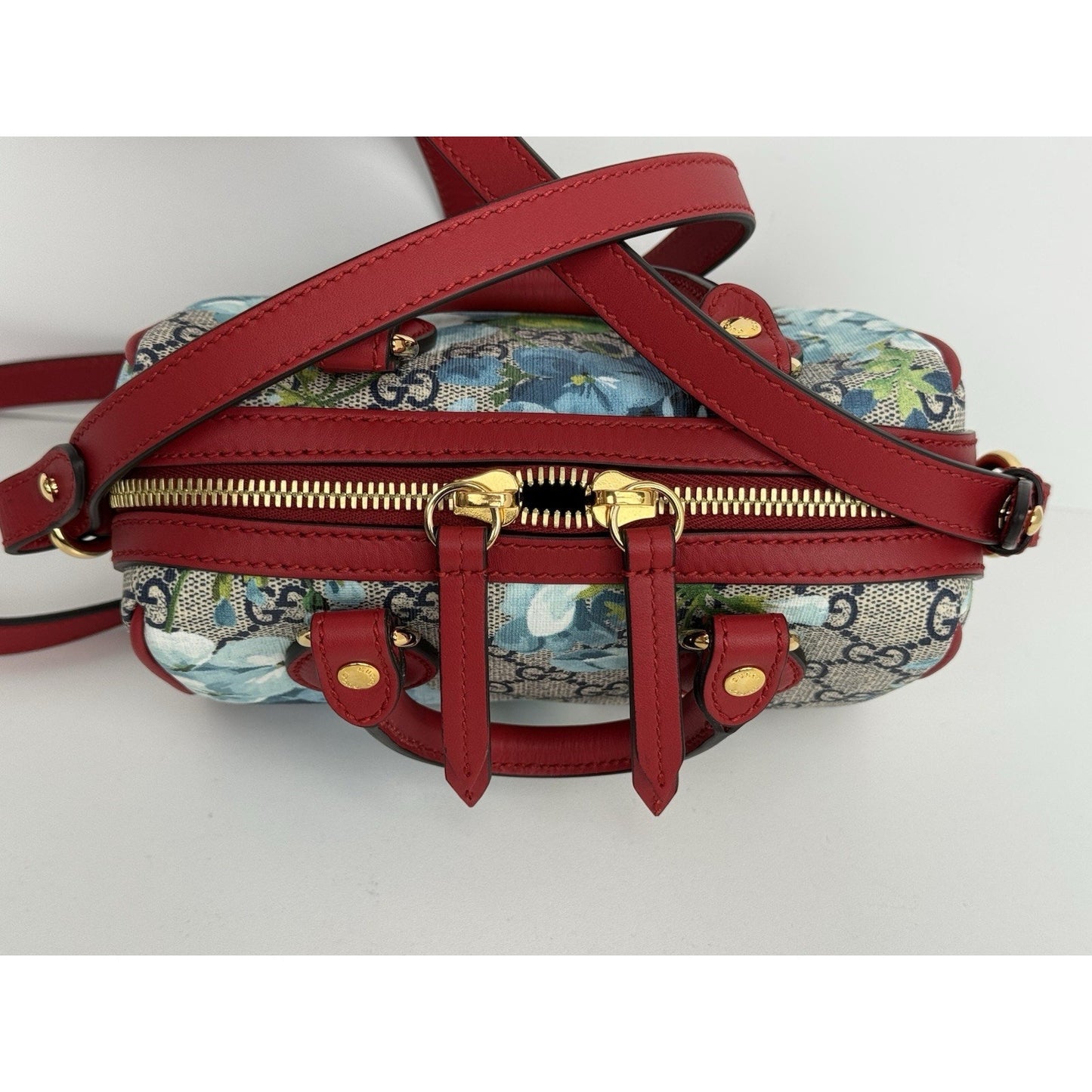 Gucci GG Supreme Blooms Boston Mini Bag with Top Handle and Crossbody Strap