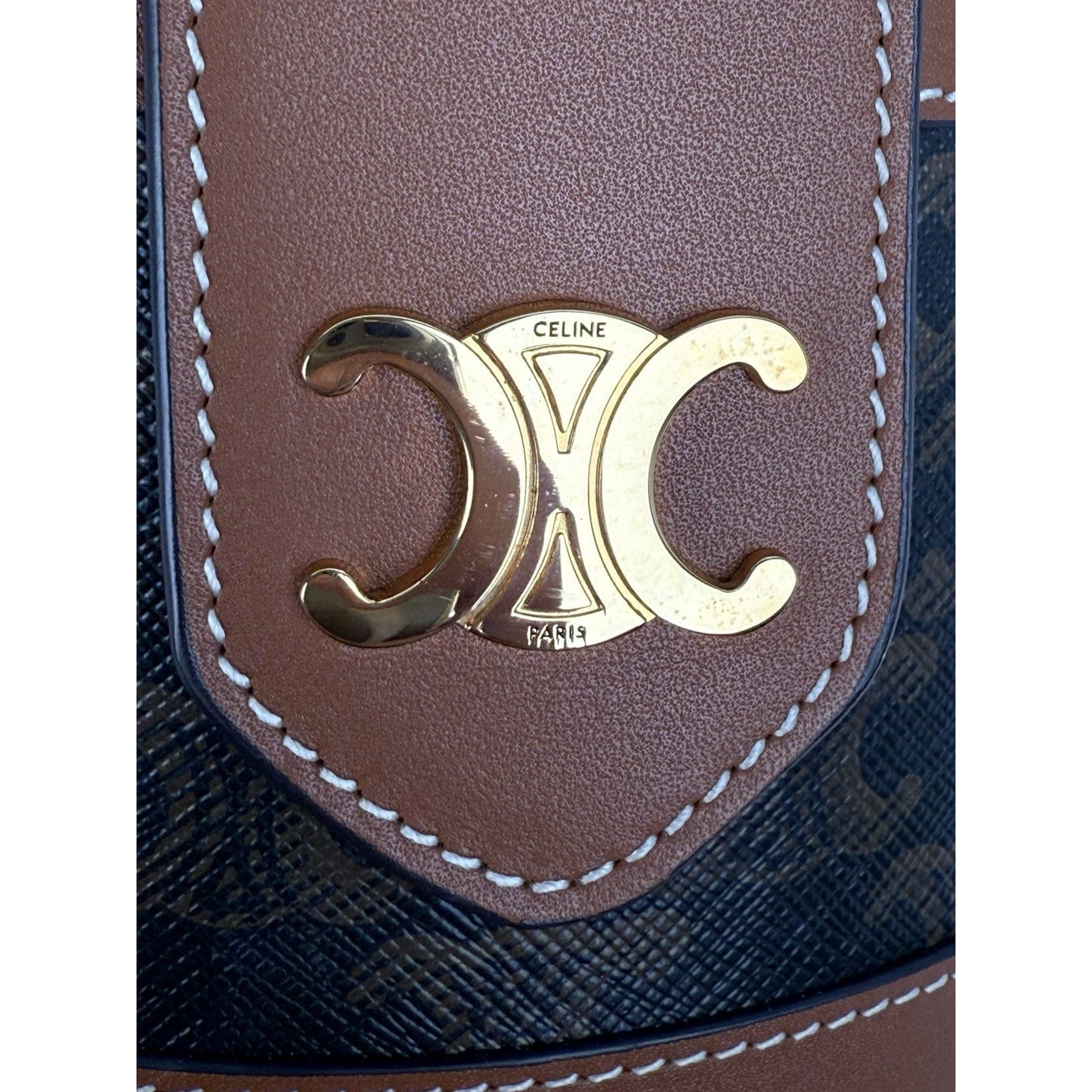 Celine Triomphe Tambour Brown Leather Shoulder Bag